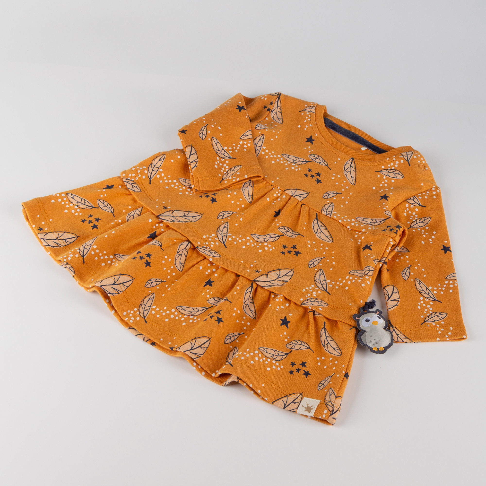 Baby Kleid Magic Owl, gelb mit Federprint