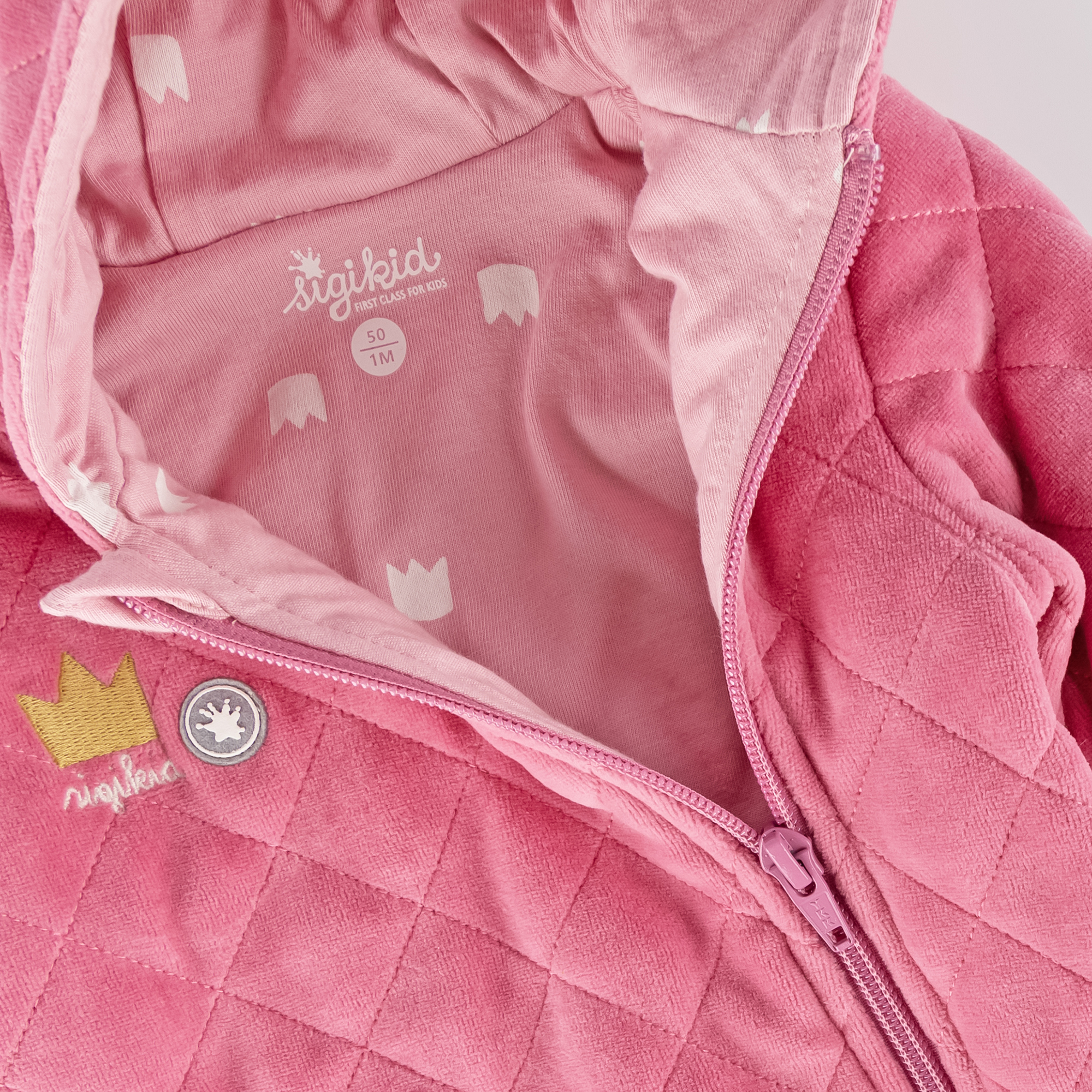 Quilted newborn baby velour overall pink, lined, foldable cuffs Quilted newborn baby velour overall pink, lined, foldable cuffs