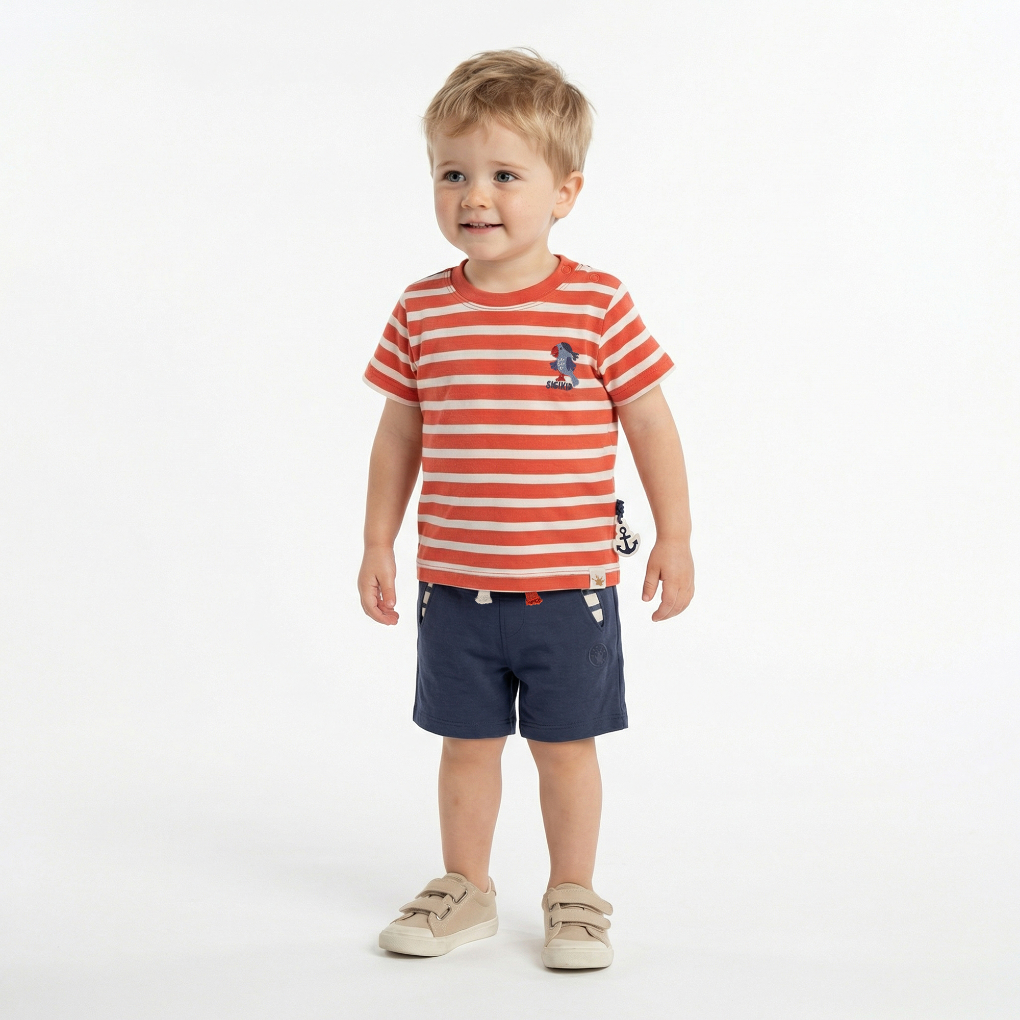 Baby Ringel T-Shirt Papagei, rot-weiß