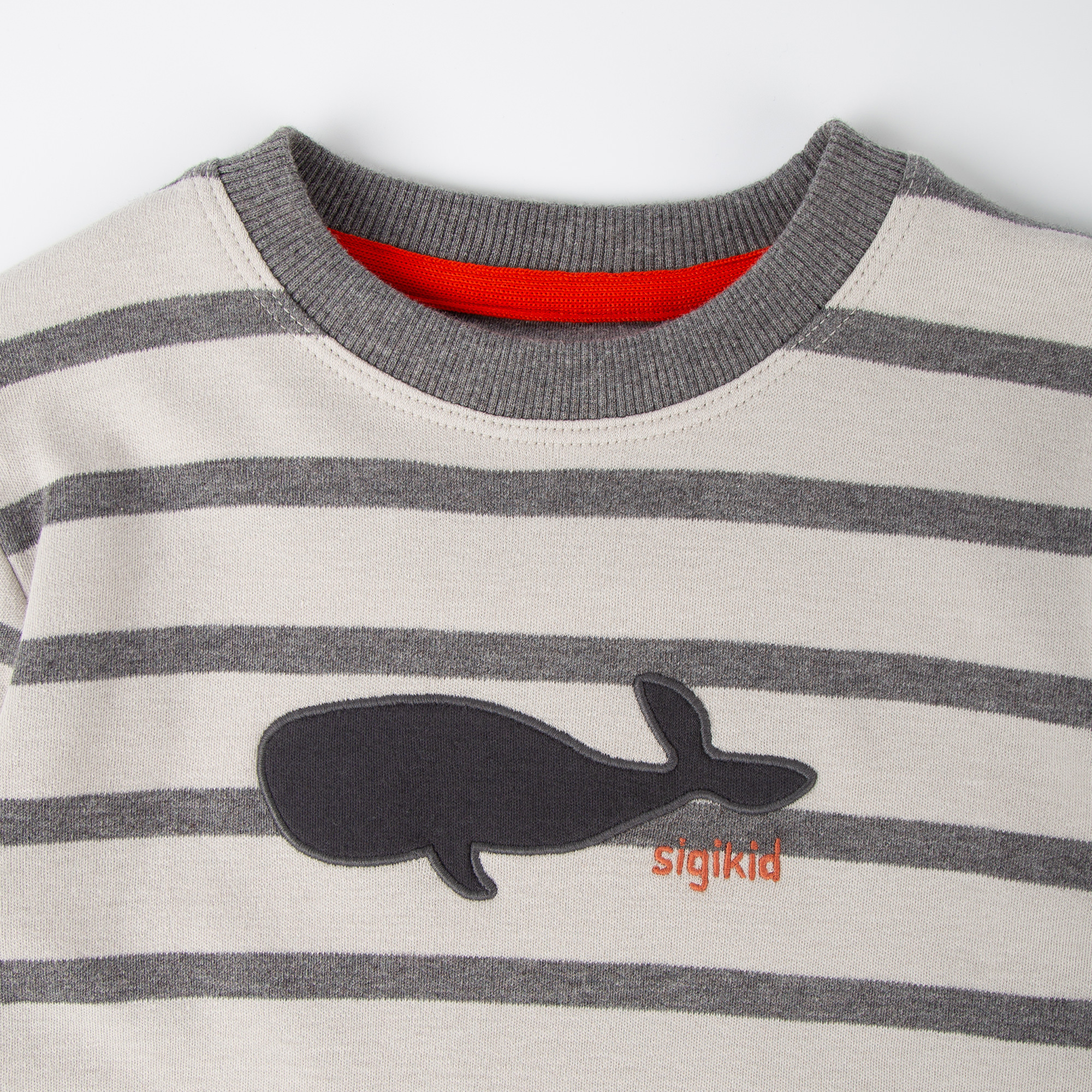 Kinder Langarmshirt mit Wal Motiv, grau geringelt