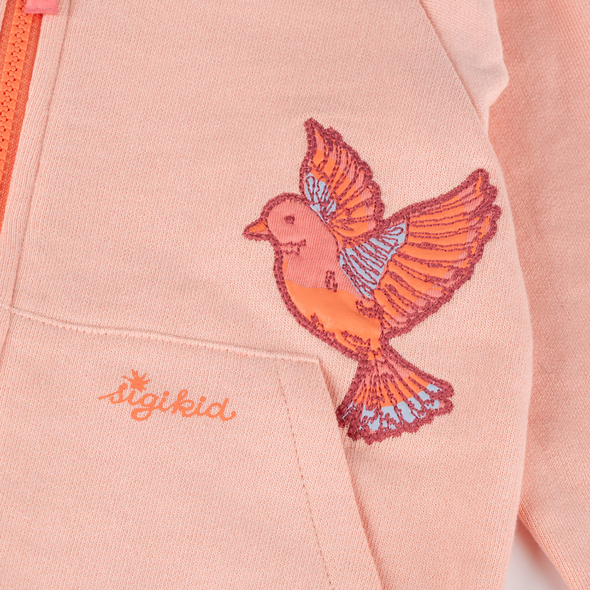 Kinder Sweatjacke mit Vogel Motiv und Kängurutasche, rosa