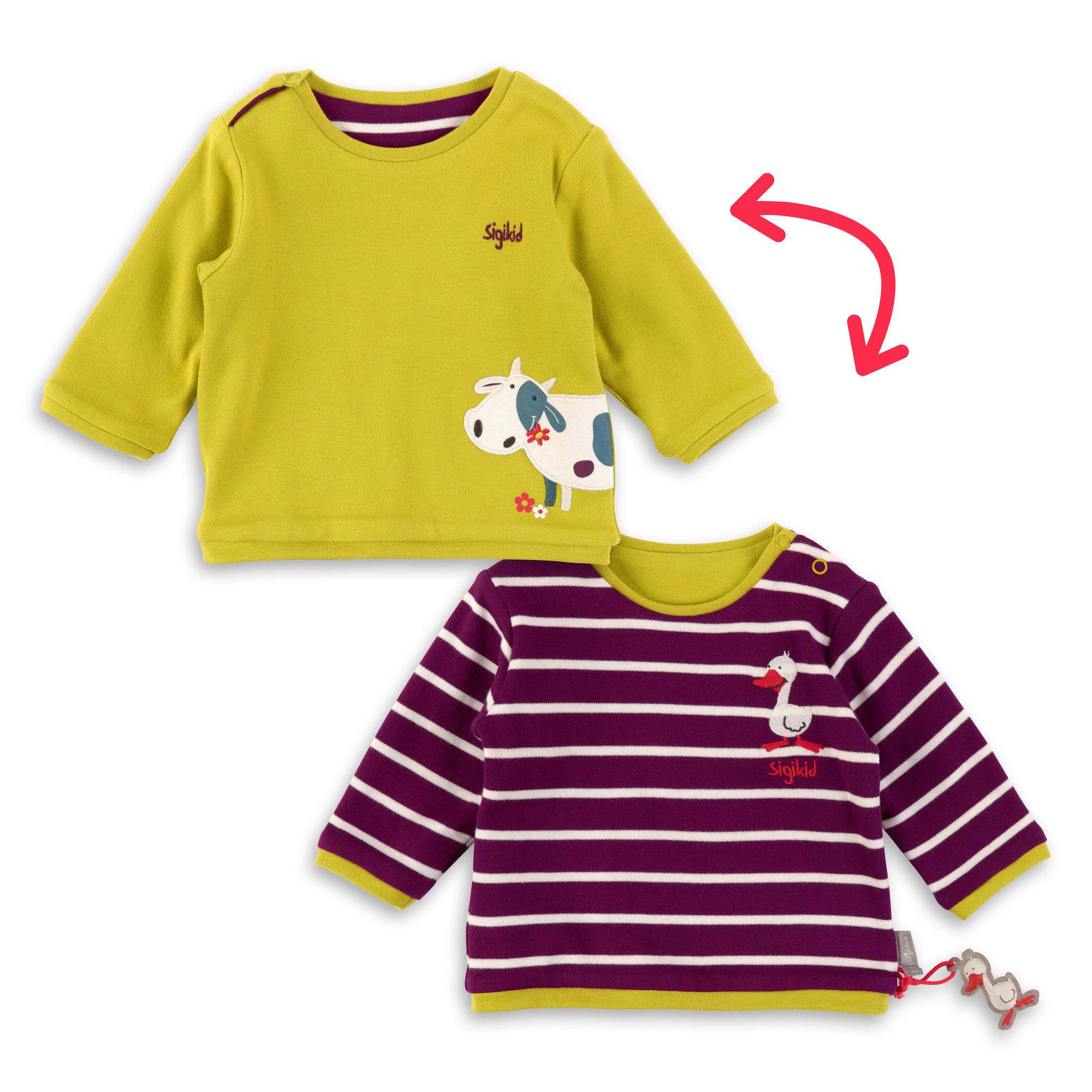 Baby Wendeshirt gelbgrün oder lila/weiß gestreift Baby Wendeshirt gelbgrün oder lila/weiß gestreift