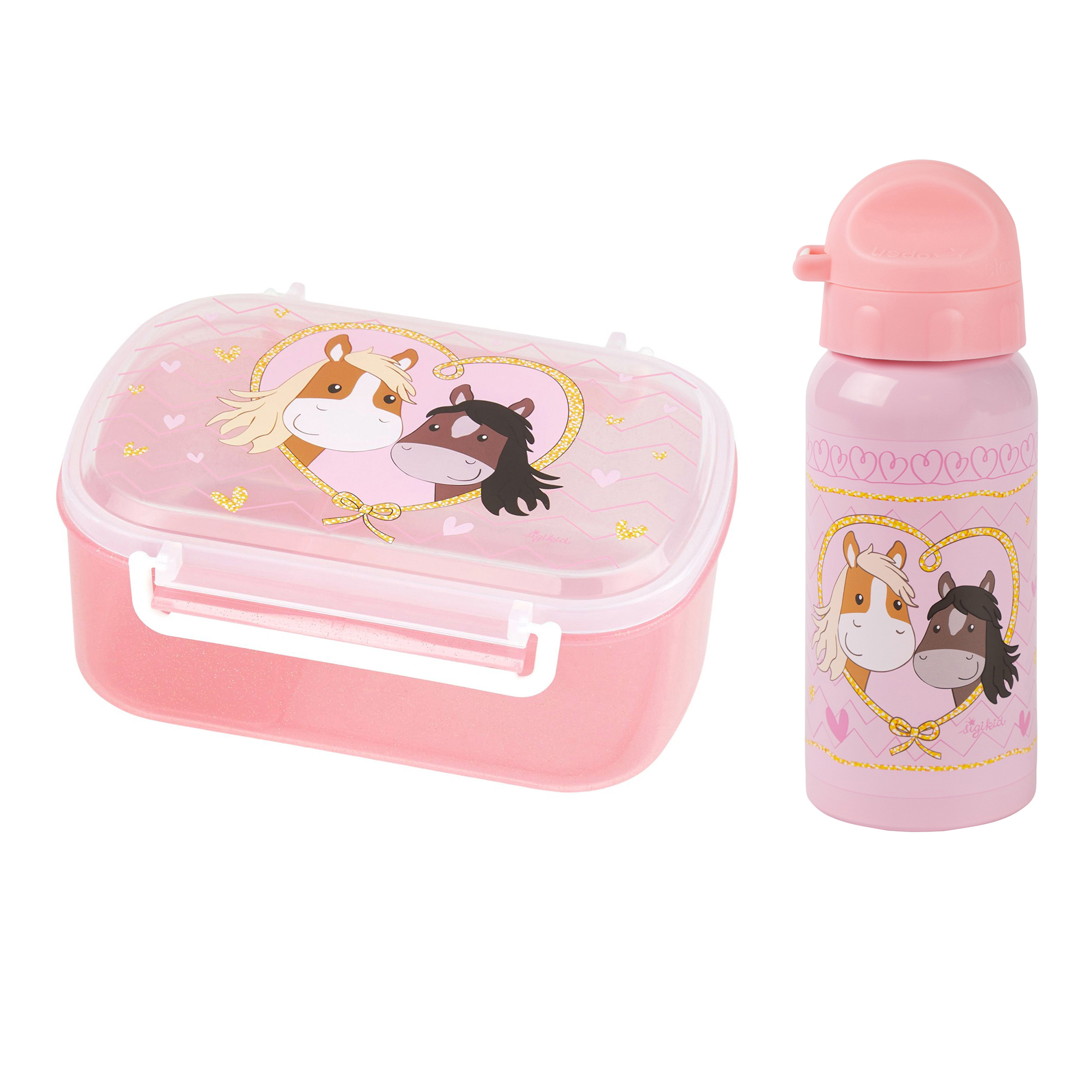 Kinder Set 400ml Edelstahl Trinkflasche und Brotbox,Pony Love