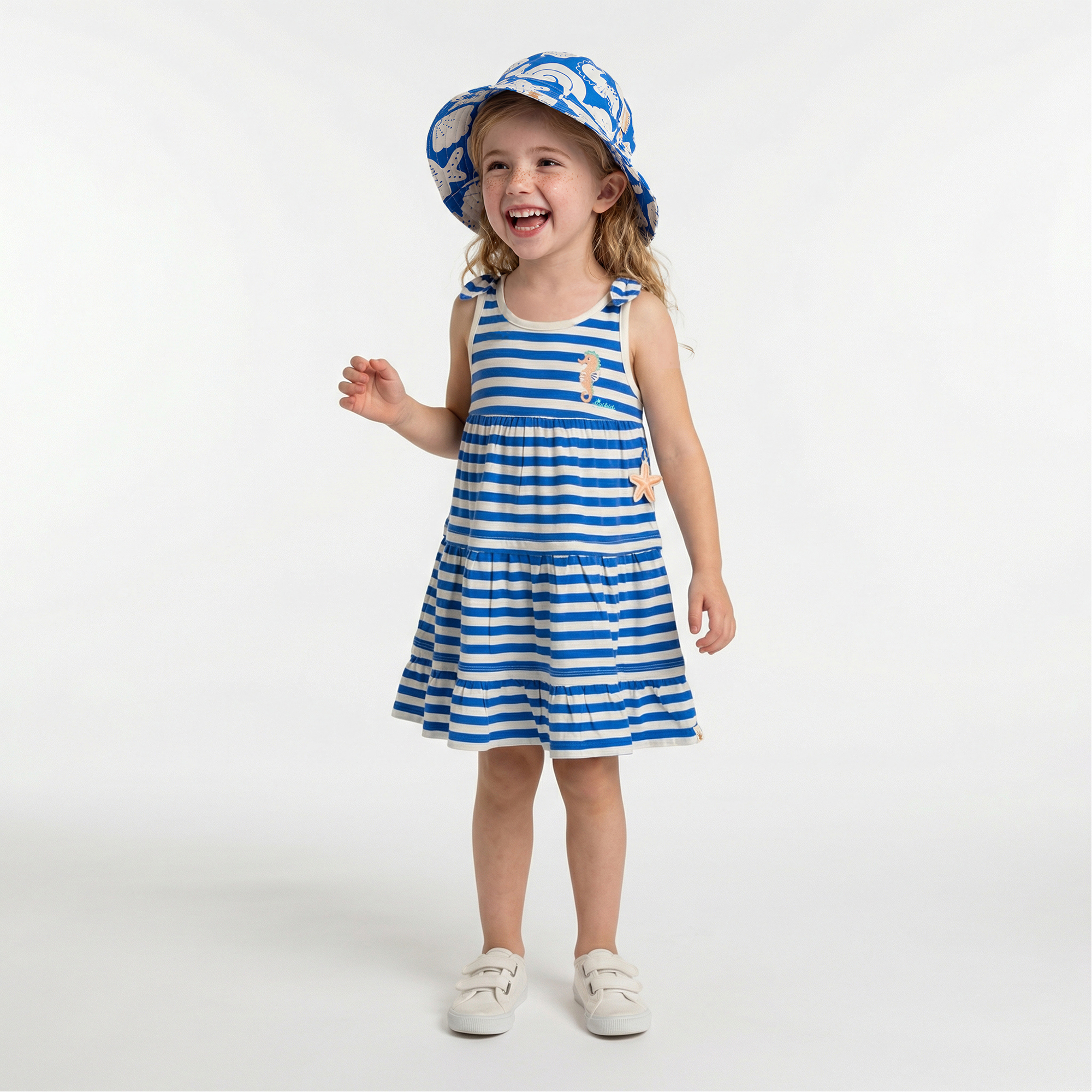 Kinder Sonnenhut Strand Print, blau mit weiß