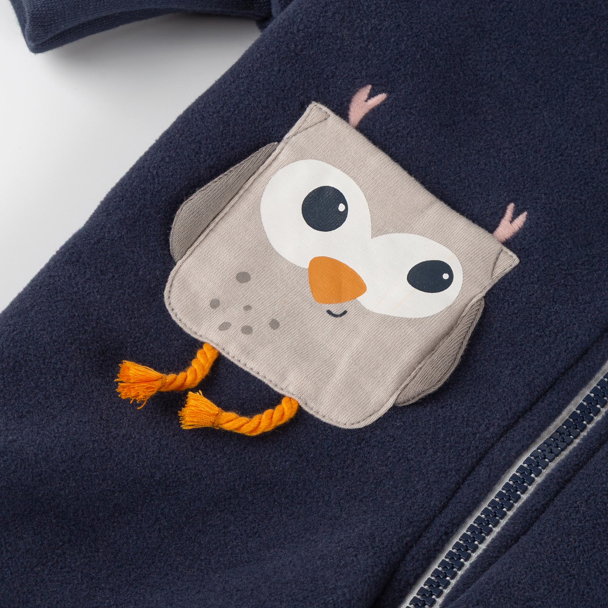 Baby fleece overall Owl, lined, foldable cuffs