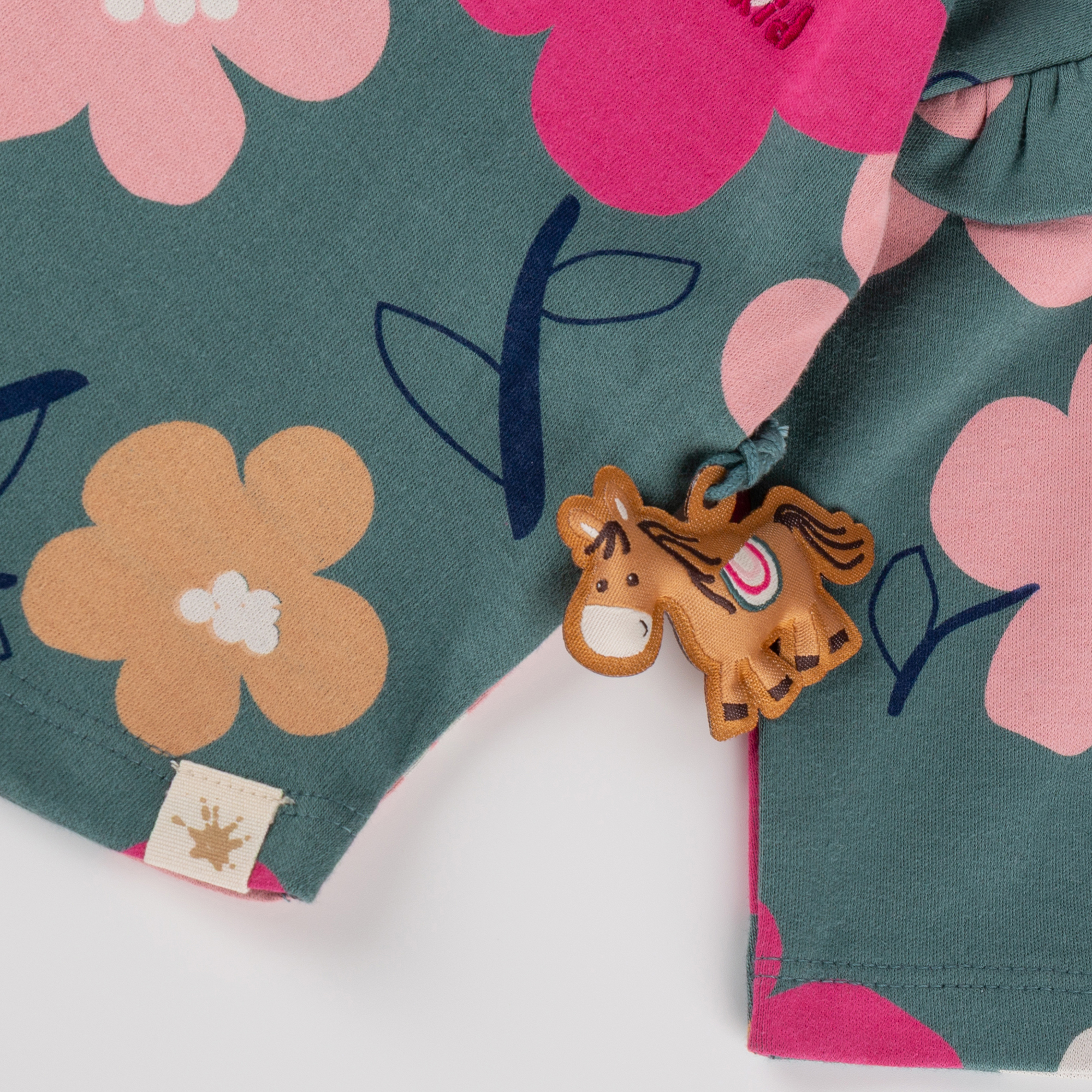 Baby Langarmshirt Pony Love, grün mit Blumenprint