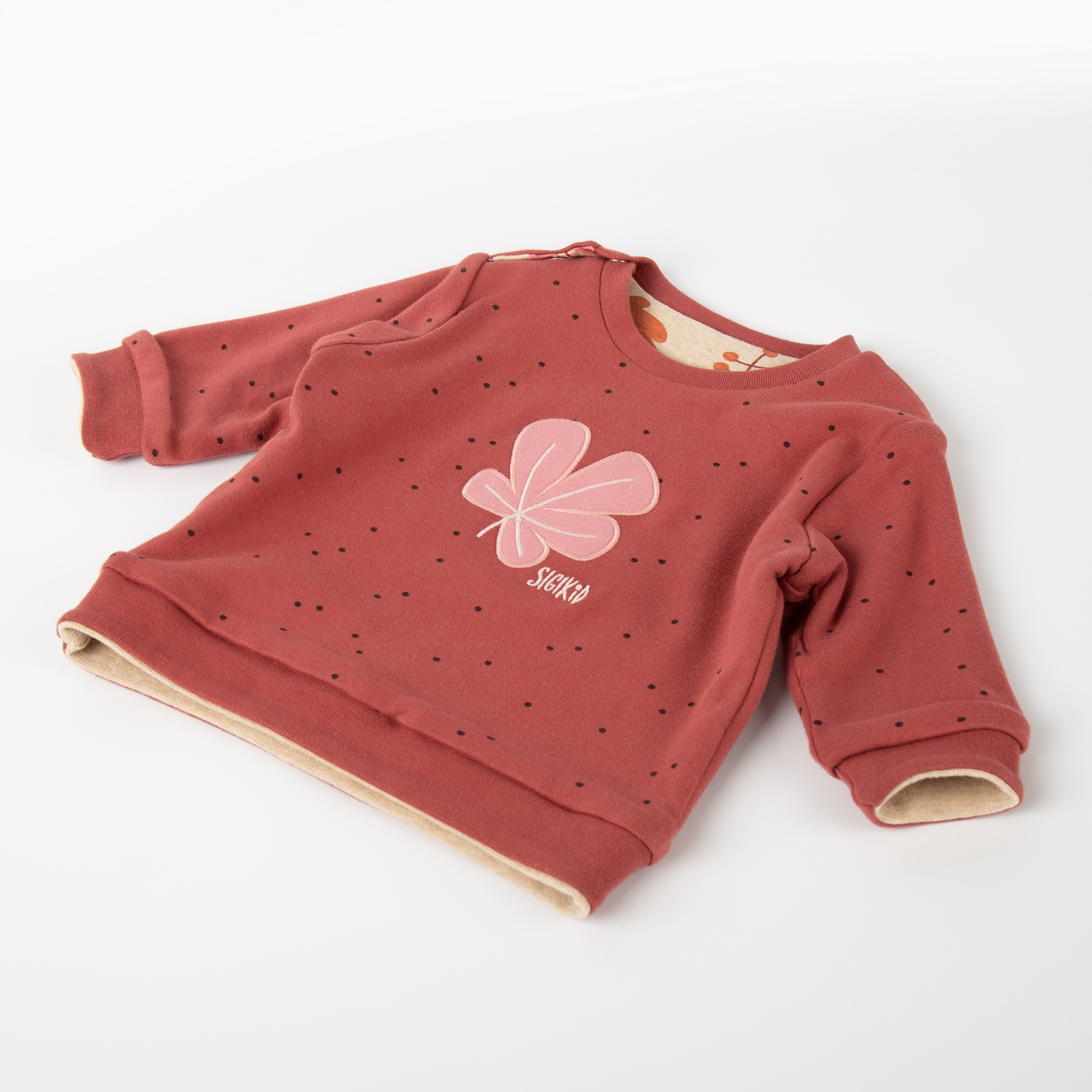 Baby Wendeshirt rotbraun mit Pünktchen/bunter Herbstprint Baby Wendeshirt rotbraun mit Pünktchen/bunter Herbstprint