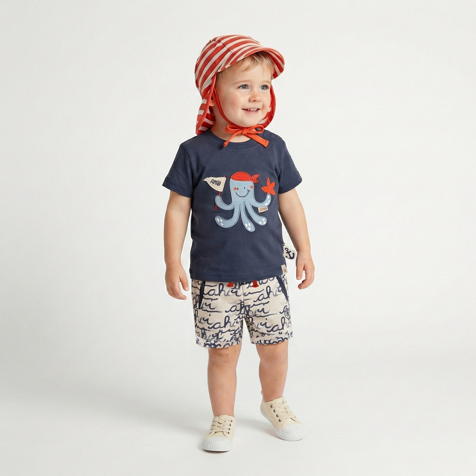 Baby Bermuda mit "Ahoi" Print, weiß