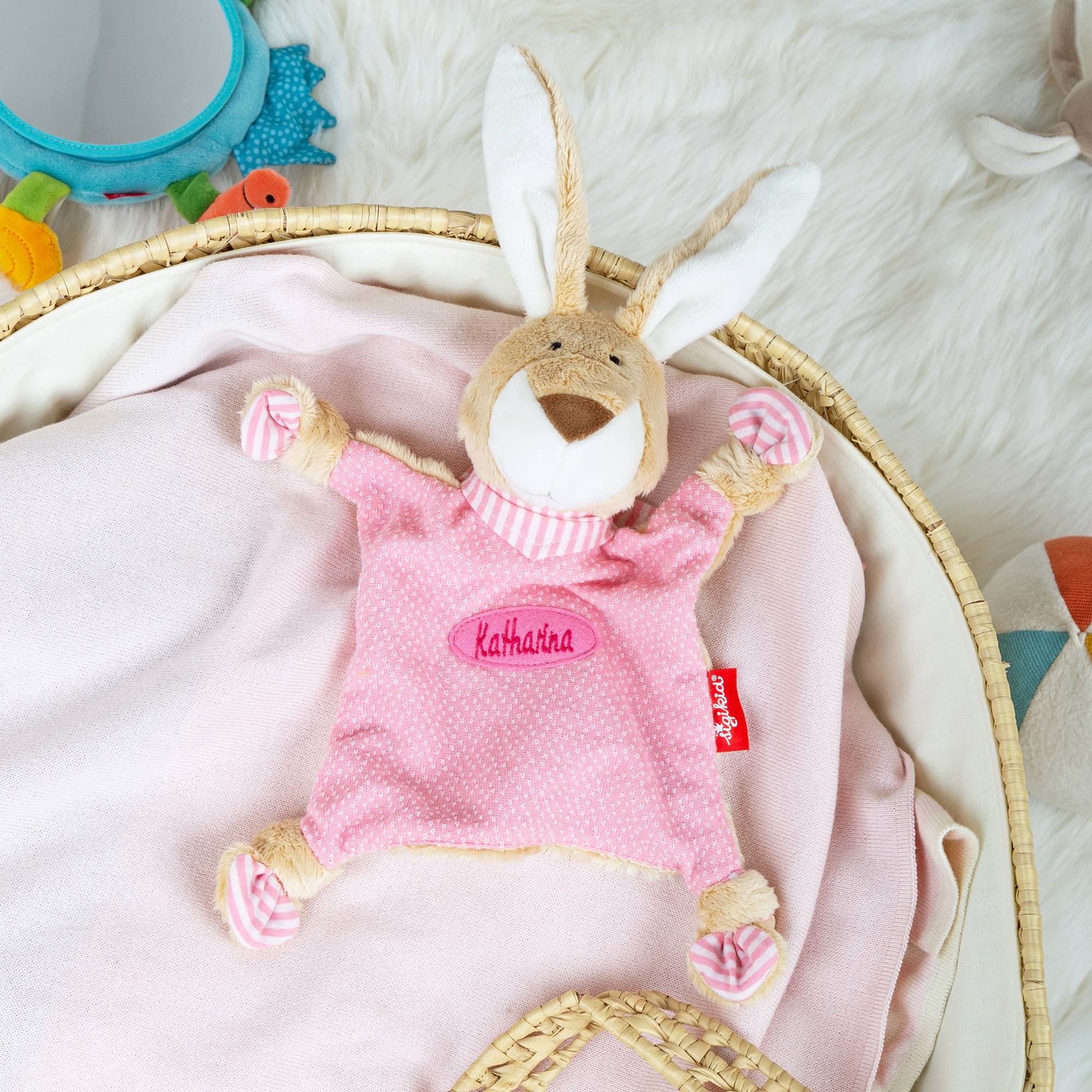 Individualized baby lovey rabbit, pink Individualized baby lovey rabbit, pink