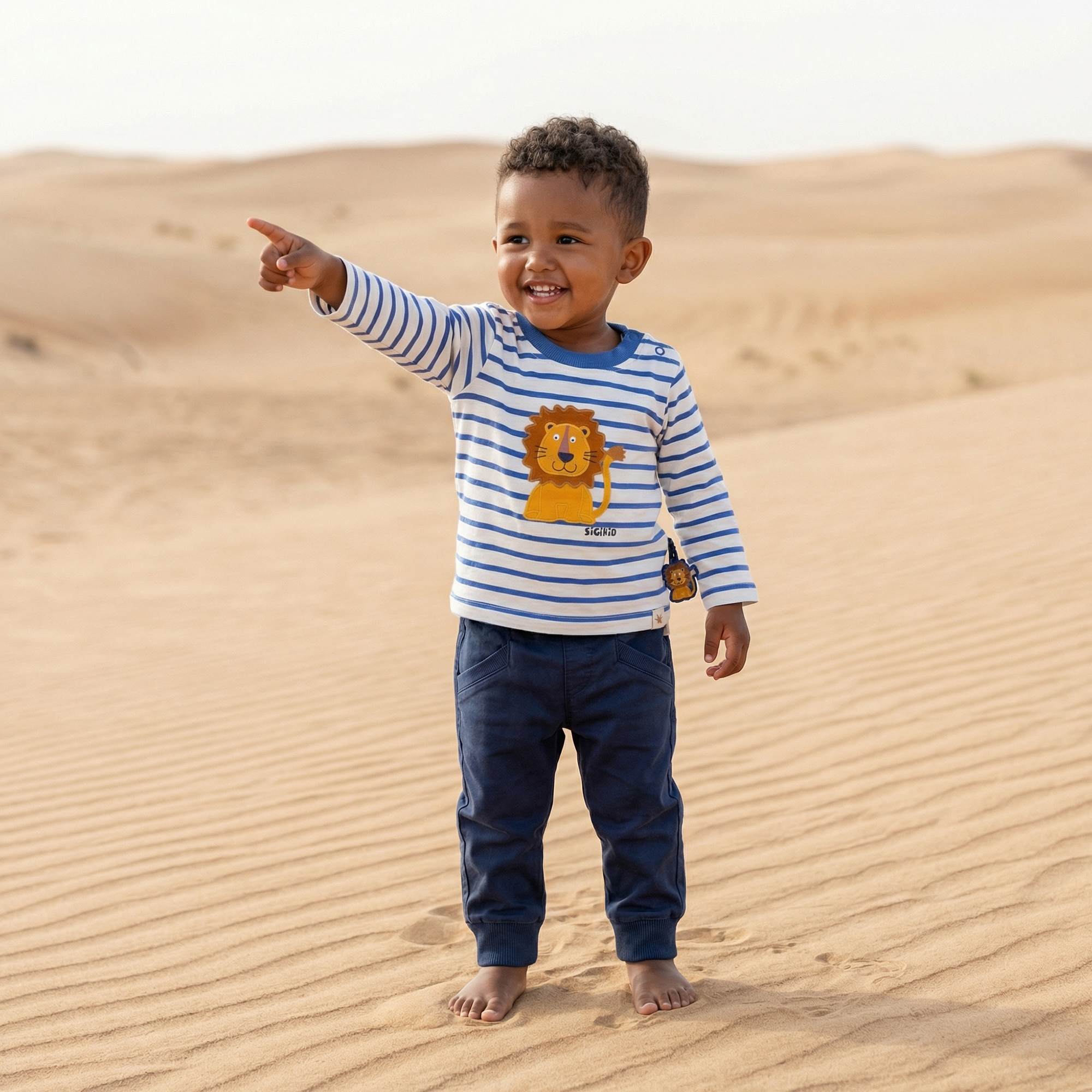 Baby Ringel Langarmshirt Tiger & Löwe, blau/weiß