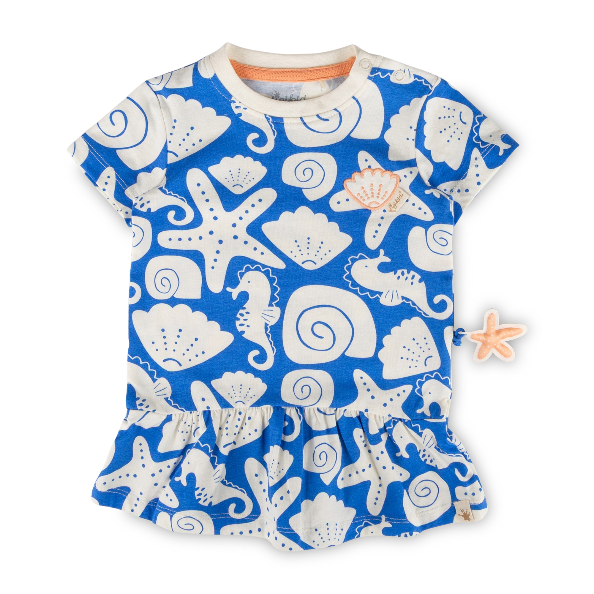 Baby Volant Kleid Strand Print, blau mit weiß