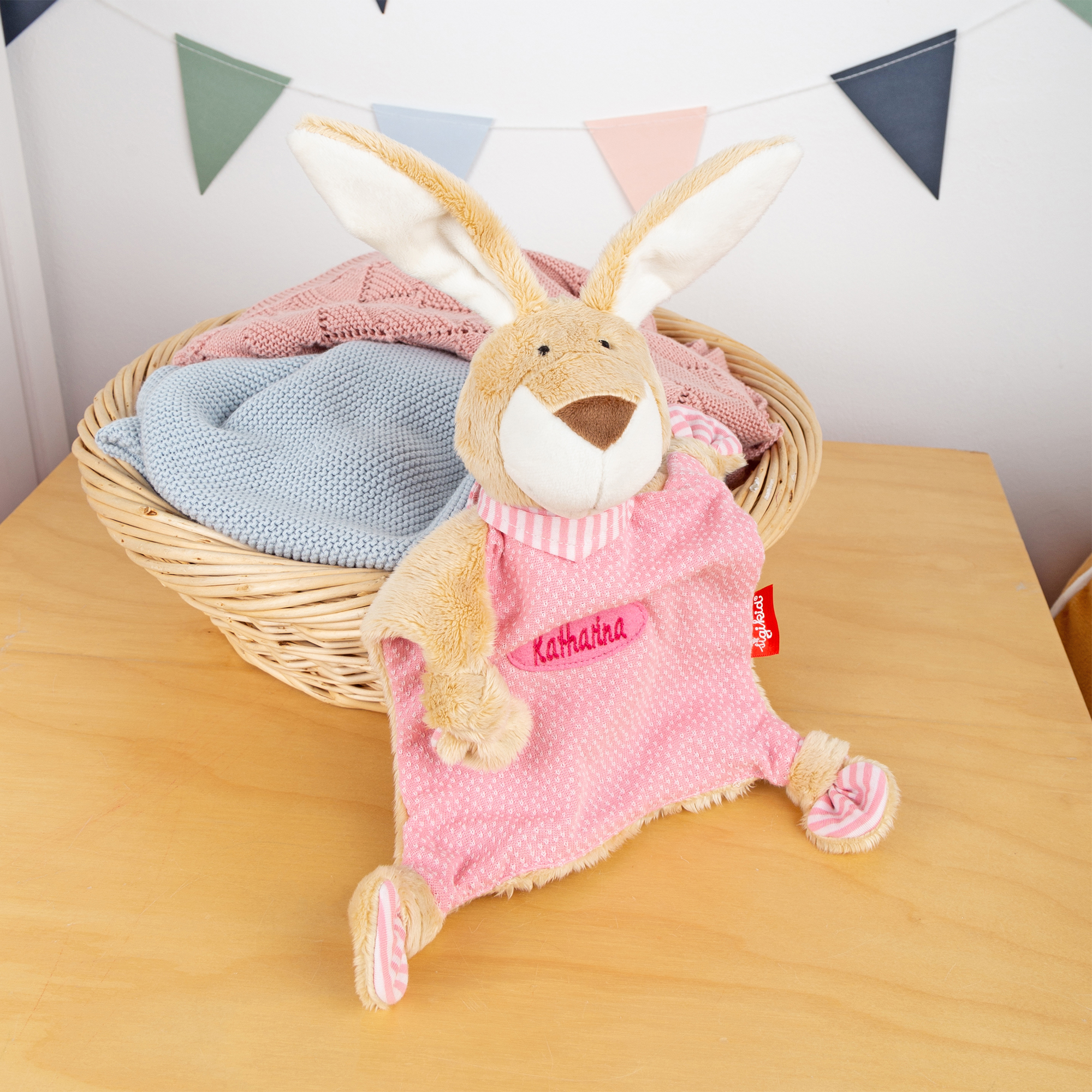 Individualized baby lovey rabbit, pink Individualized baby lovey rabbit, pink