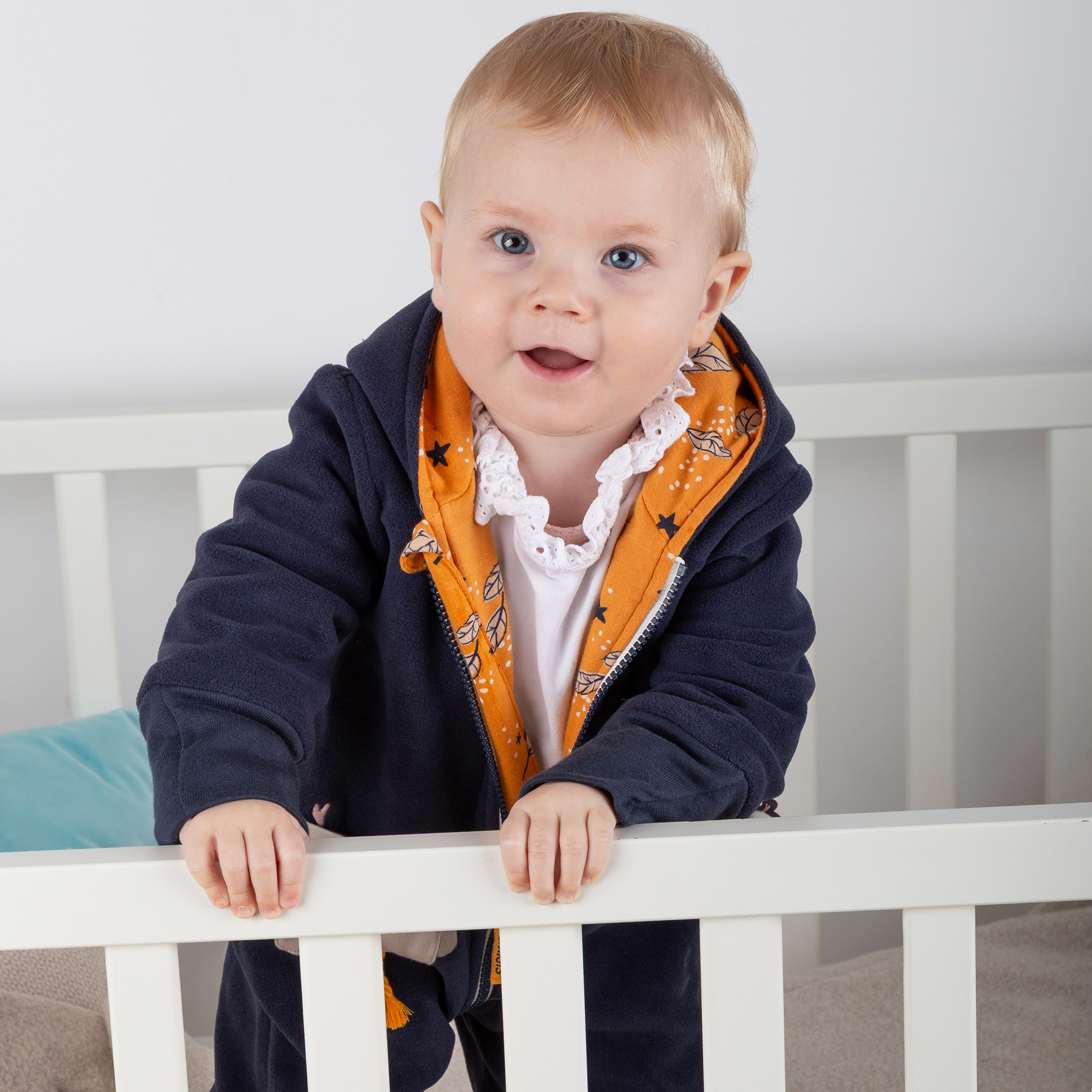 Baby fleece overall Owl, lined, foldable cuffs