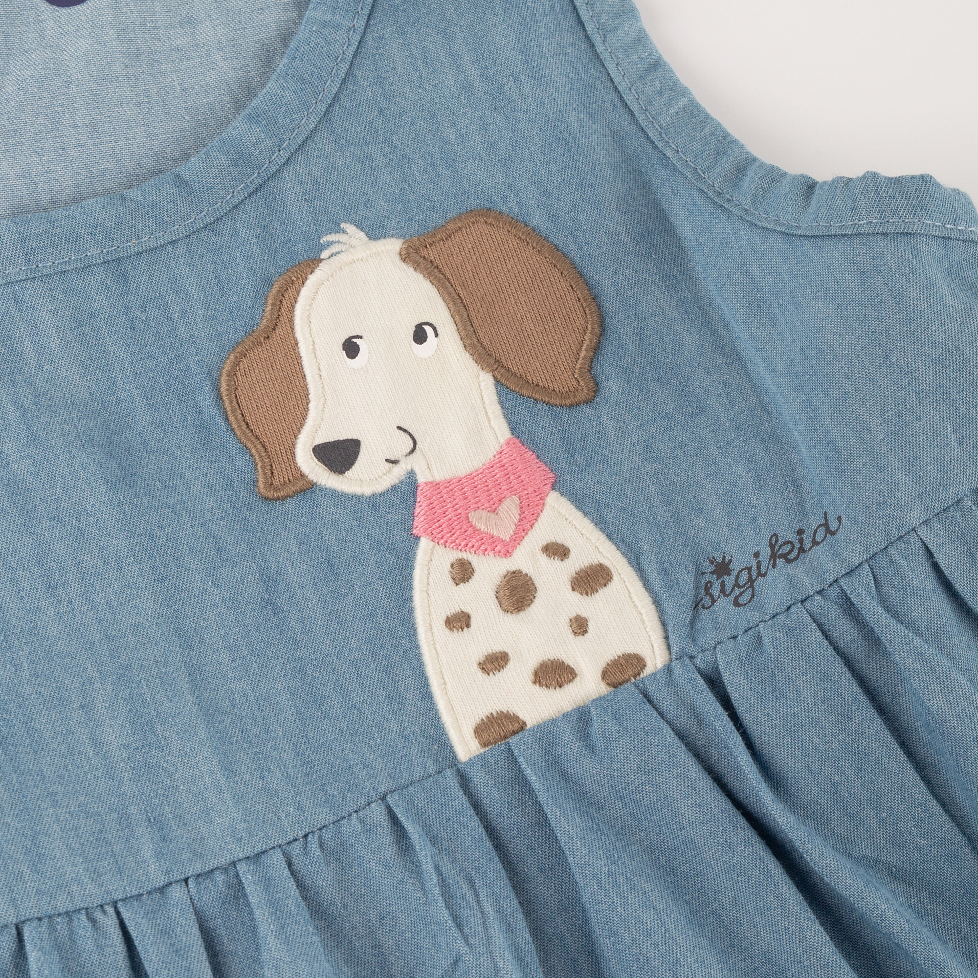Kinder Chambray-Kleid Hund Funny Dog, hellblau,