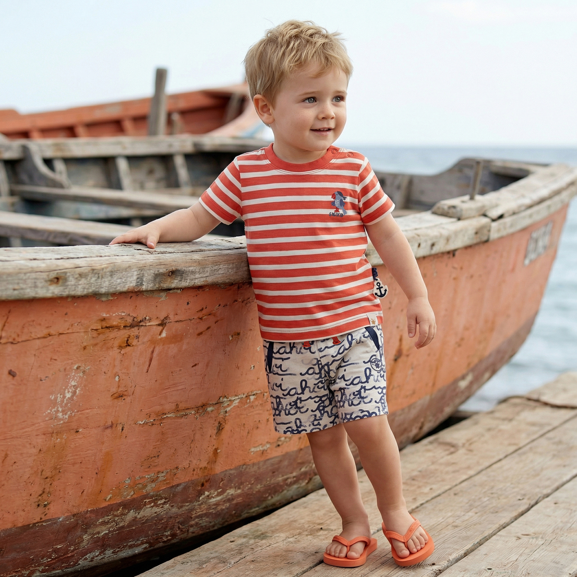 Baby Ringel T-Shirt Papagei, rot-weiß