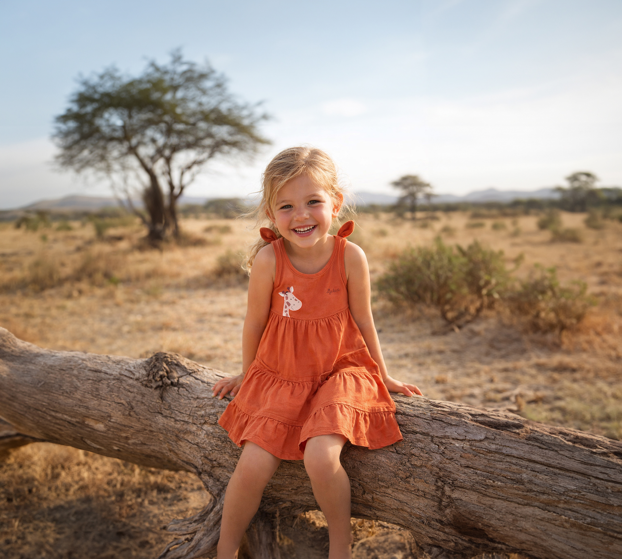 Kinder Trägerkleid Giraffe, orange