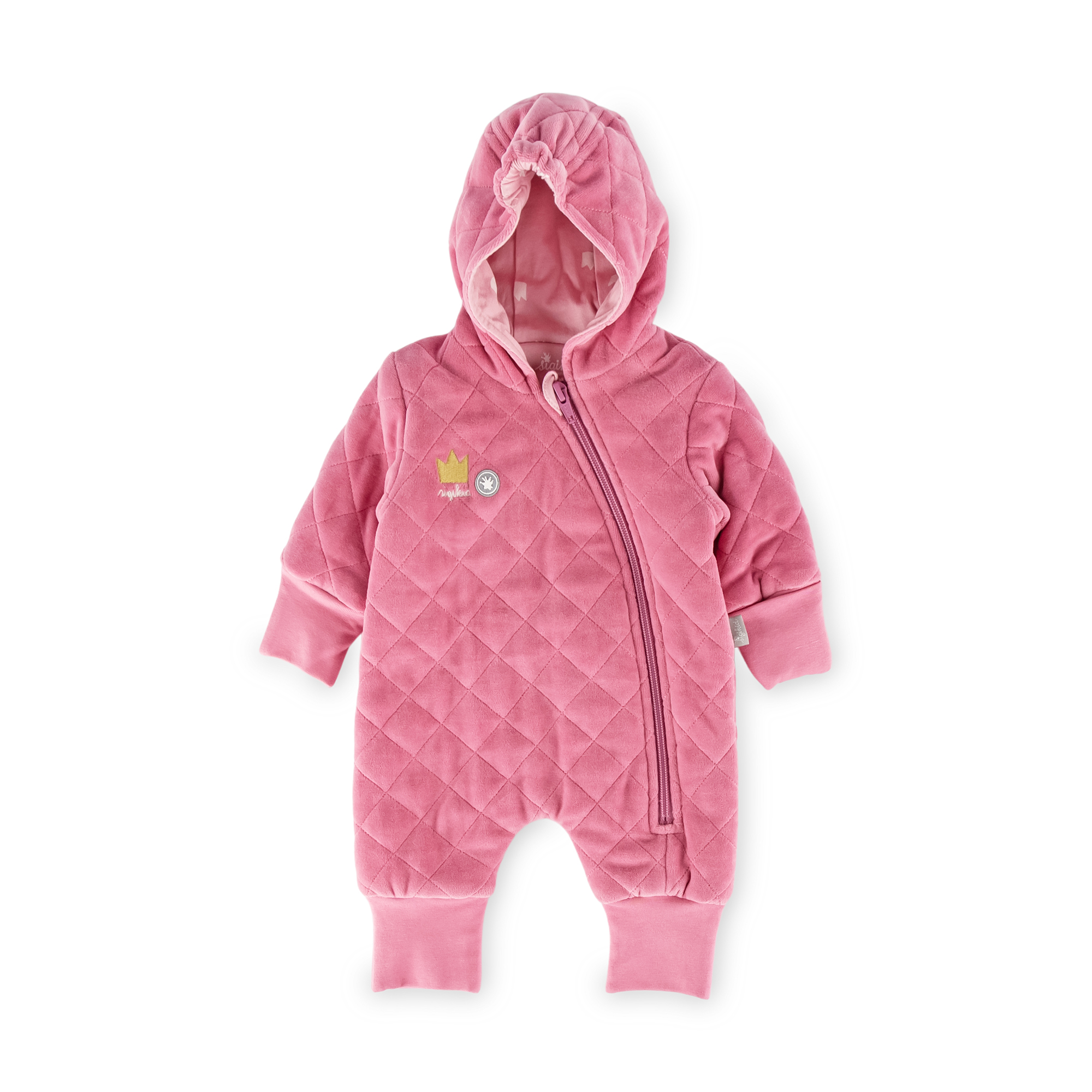 Quilted newborn baby velour overall pink, lined, foldable cuffs Quilted newborn baby velour overall pink, lined, foldable cuffs