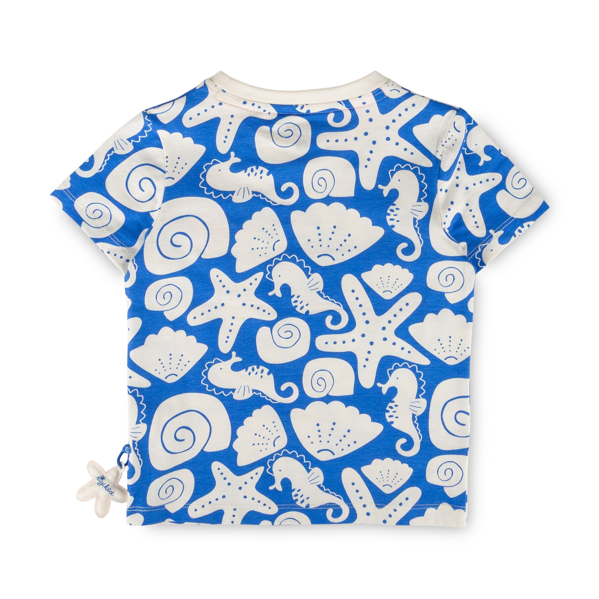 Kinder T-Shirt Strand Print, blau mit weiß