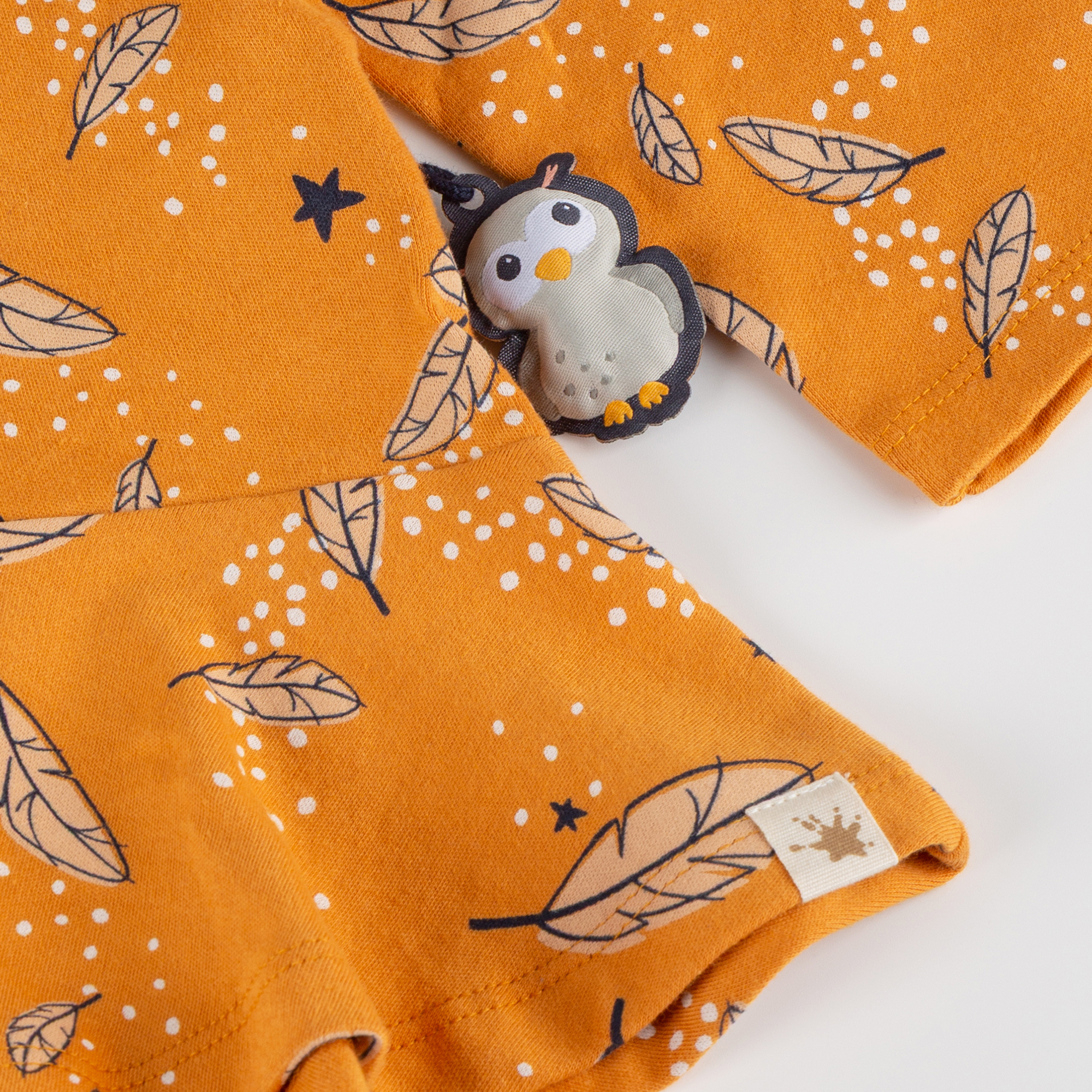 Kinder Longshirt Eule Curious Owl, gelb mit Federprint
