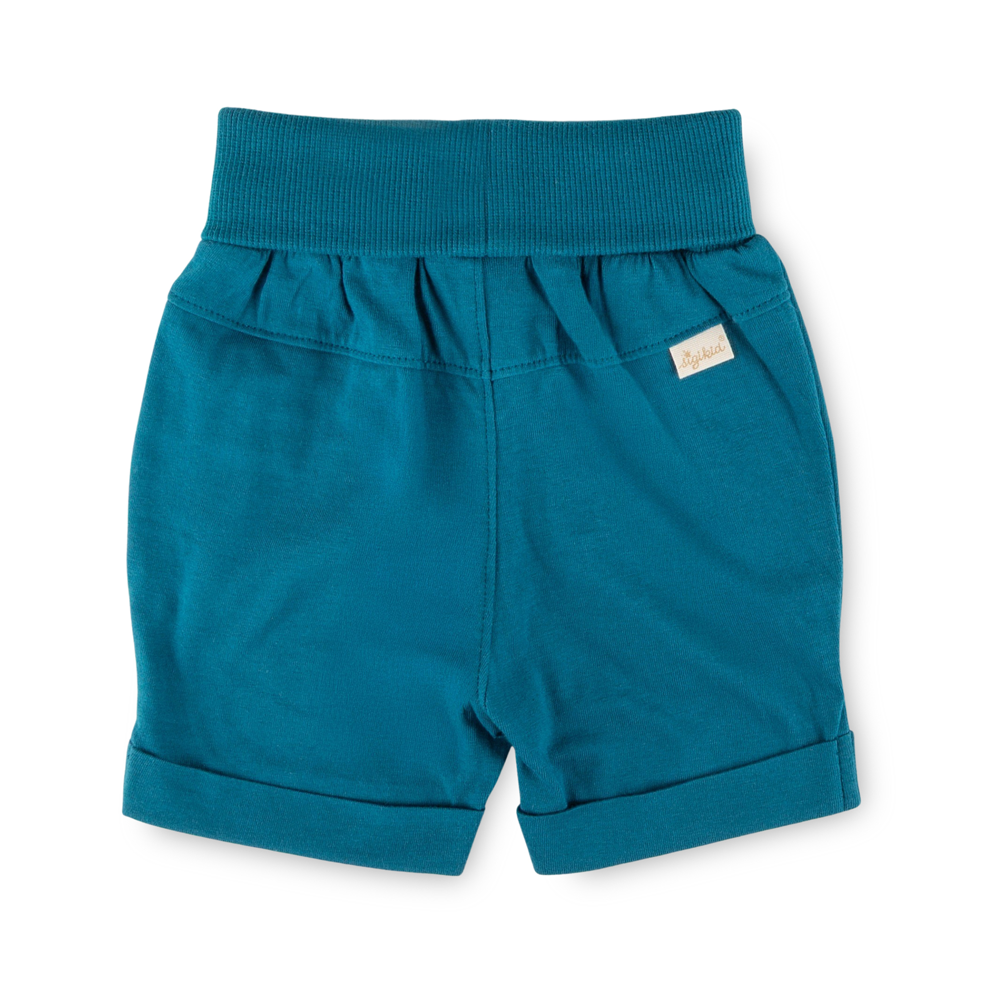 Baby Bermudas mit Aufschlag Fahrzeuge, blaugrün