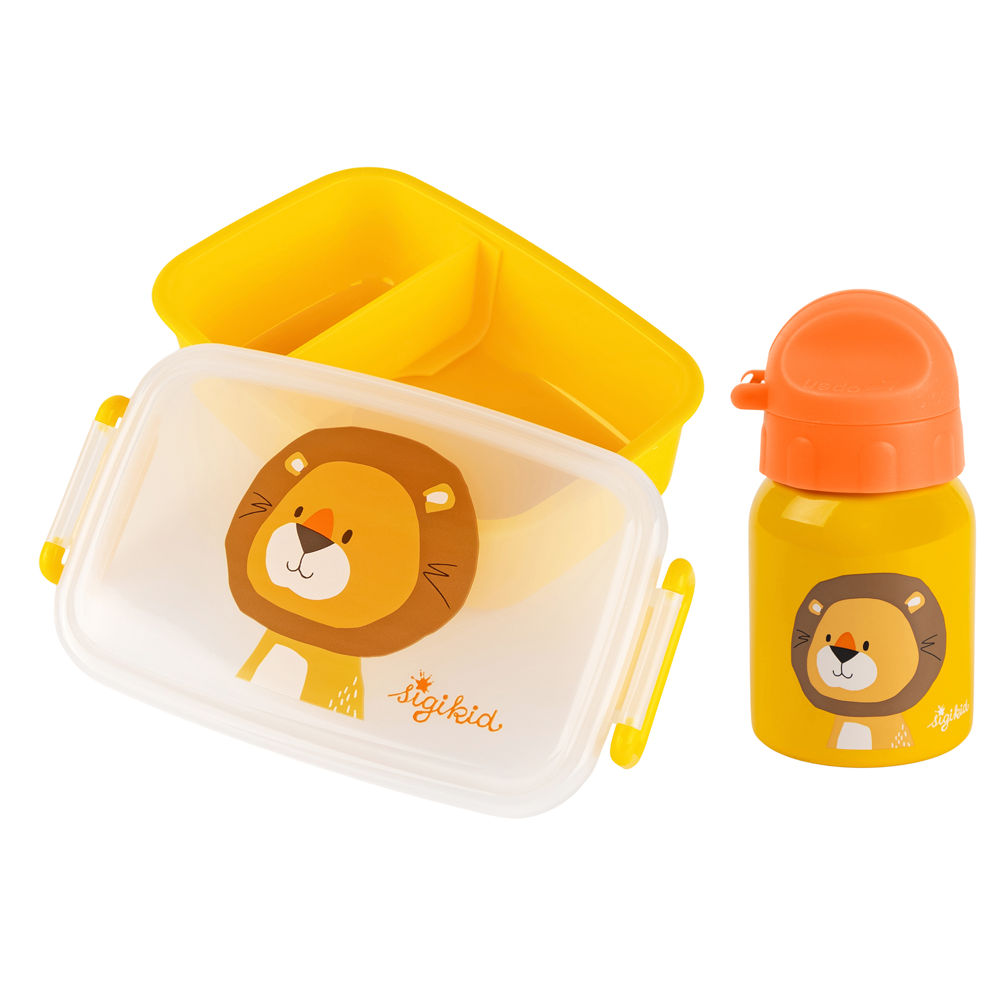Kinder Set 250 ml Edelstahl-Trinkflasche und Brotbox, Löwe