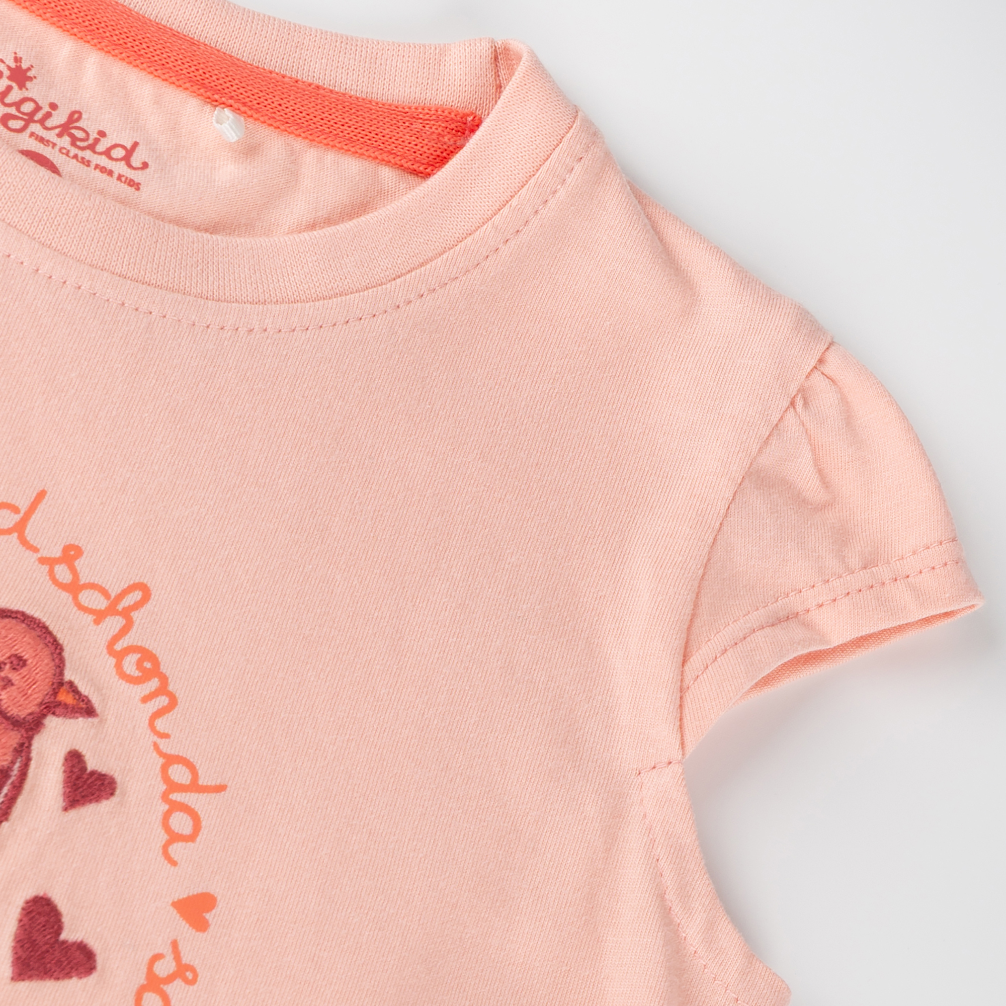 Kinder Kleid mit Vogel Motiv und 2-stufigen Volant, rosa