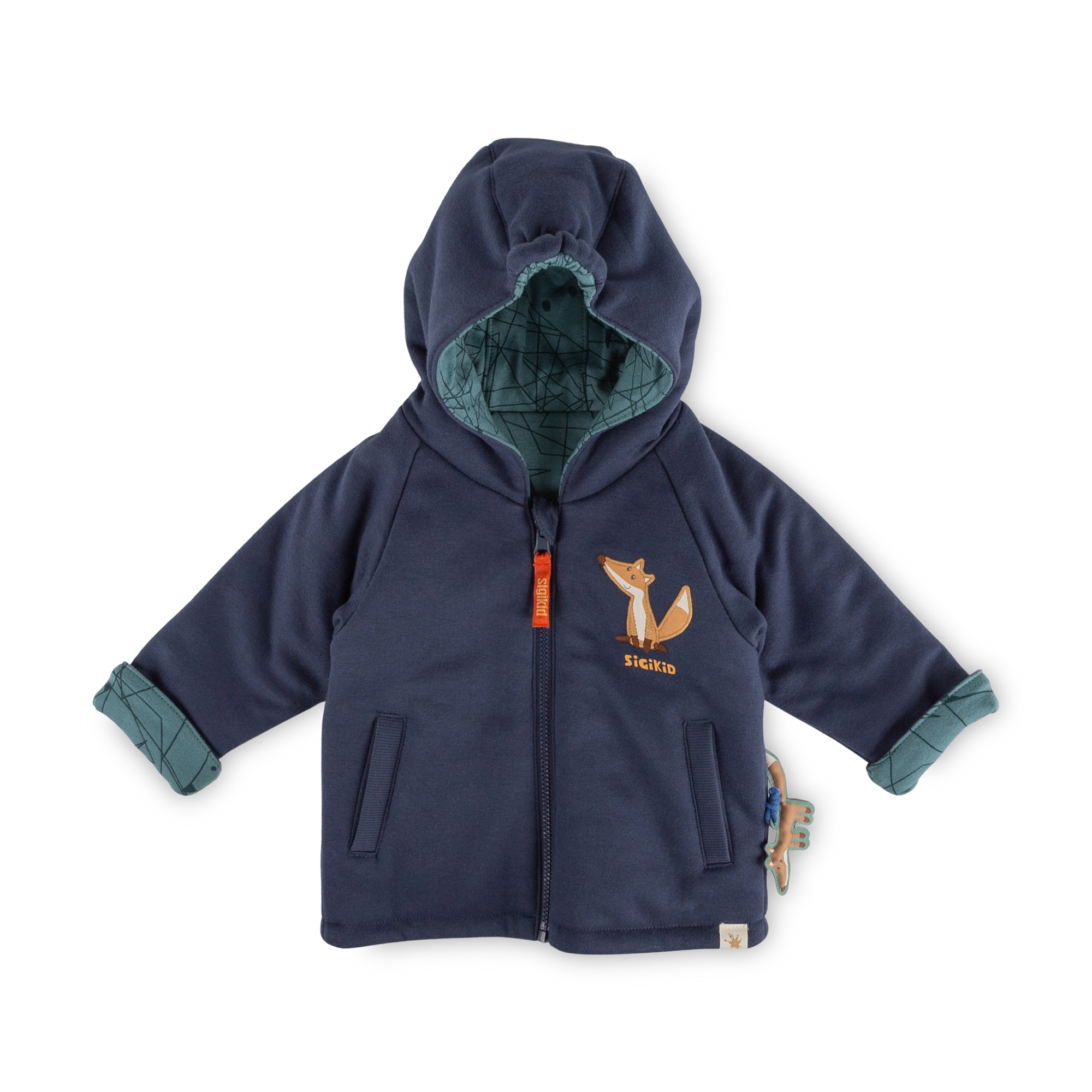 Reversible hooded baby jacket Wild Fox, interlined