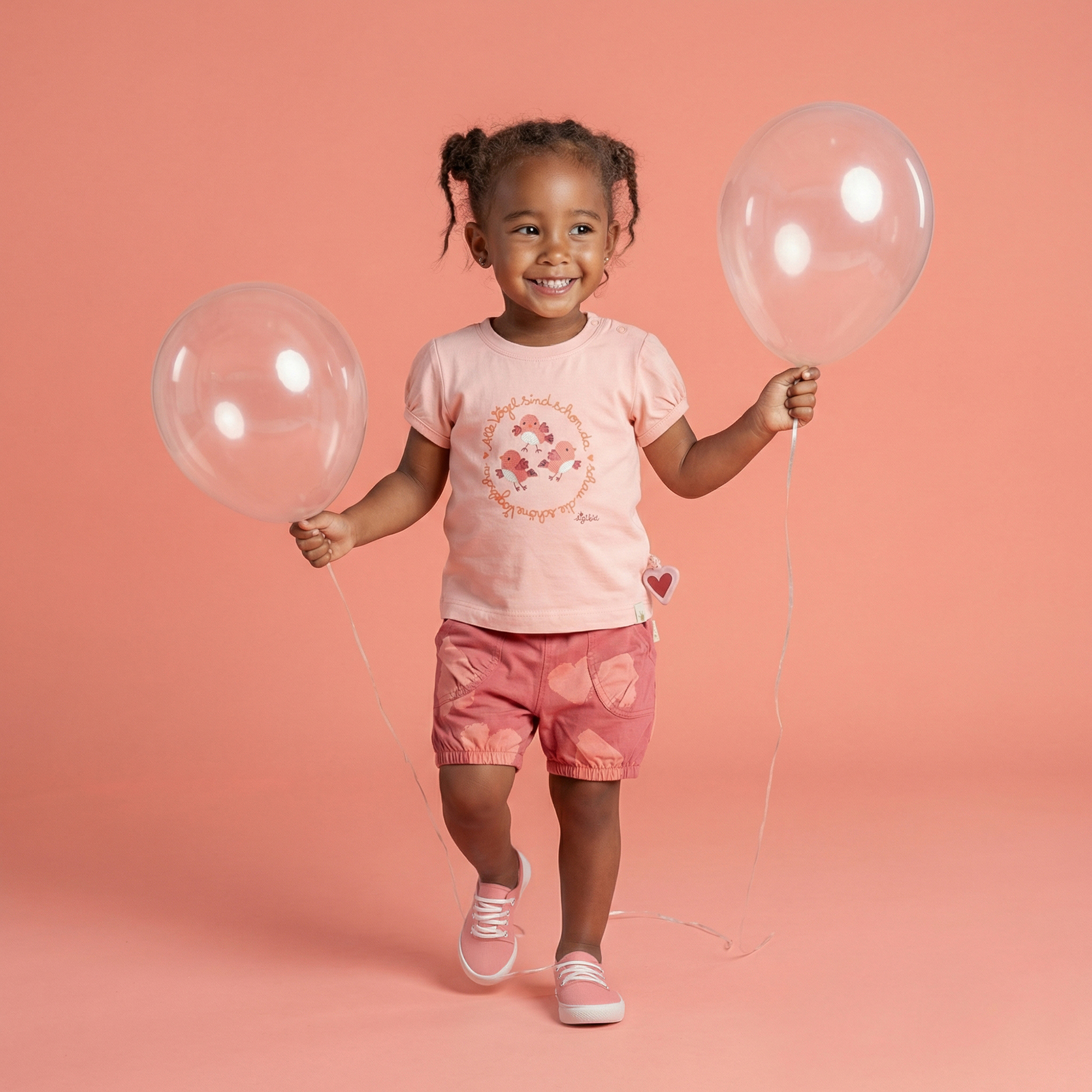 Baby T-Shirt mit Vögelchen Stickerei, rosa