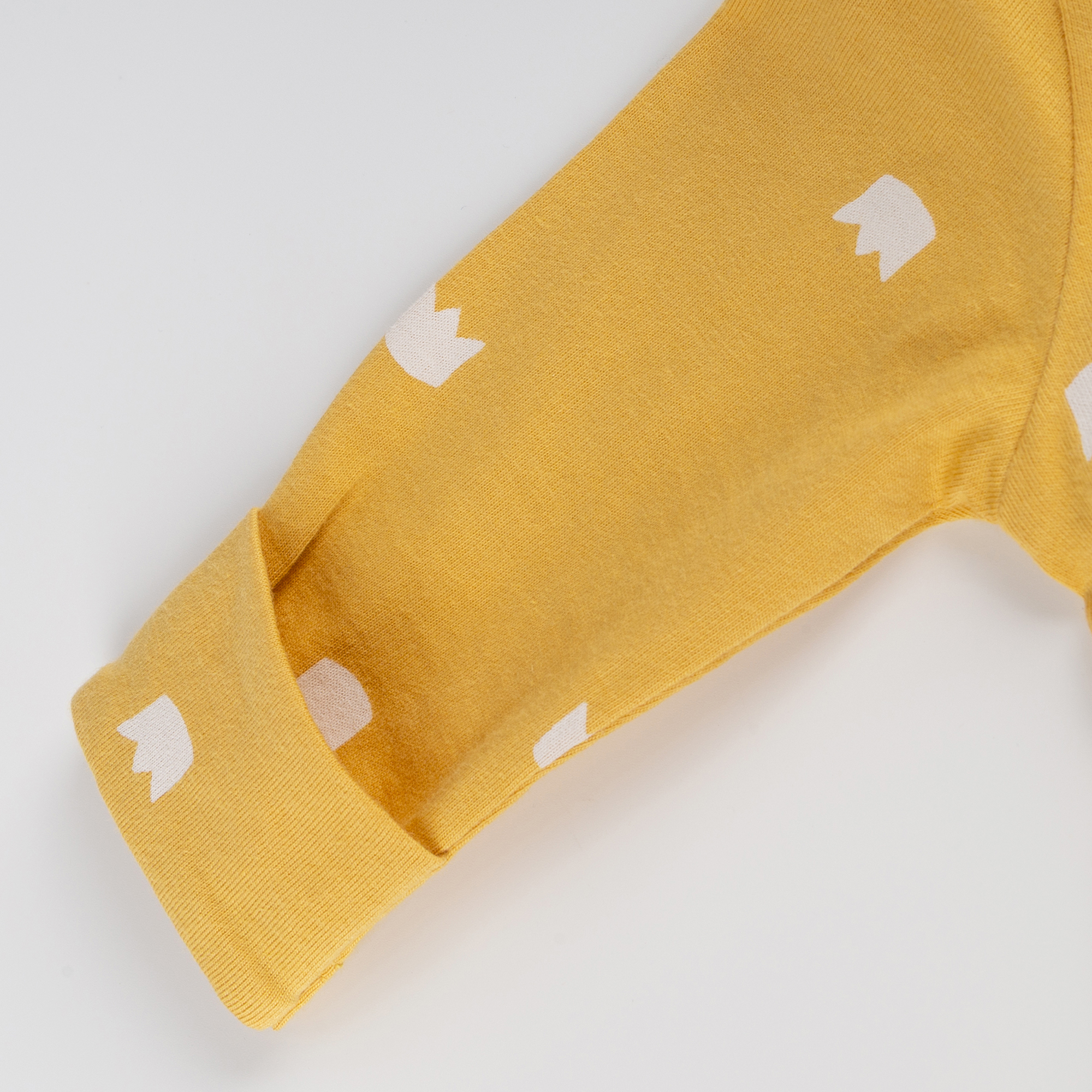 Newborn baby footed romper, foldover mittens, yellow