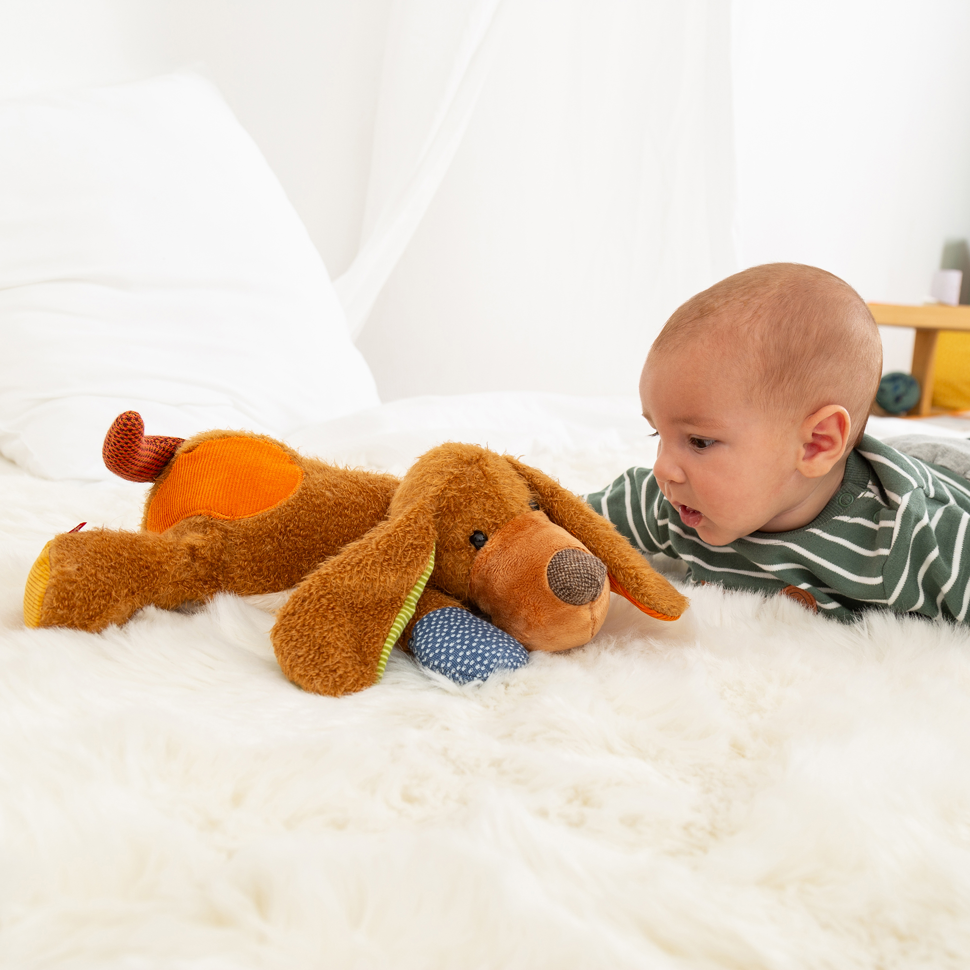 Kuscheltier Hund liegend, Patchwork Sweety Kuscheltier Hund liegend, Patchwork Sweety