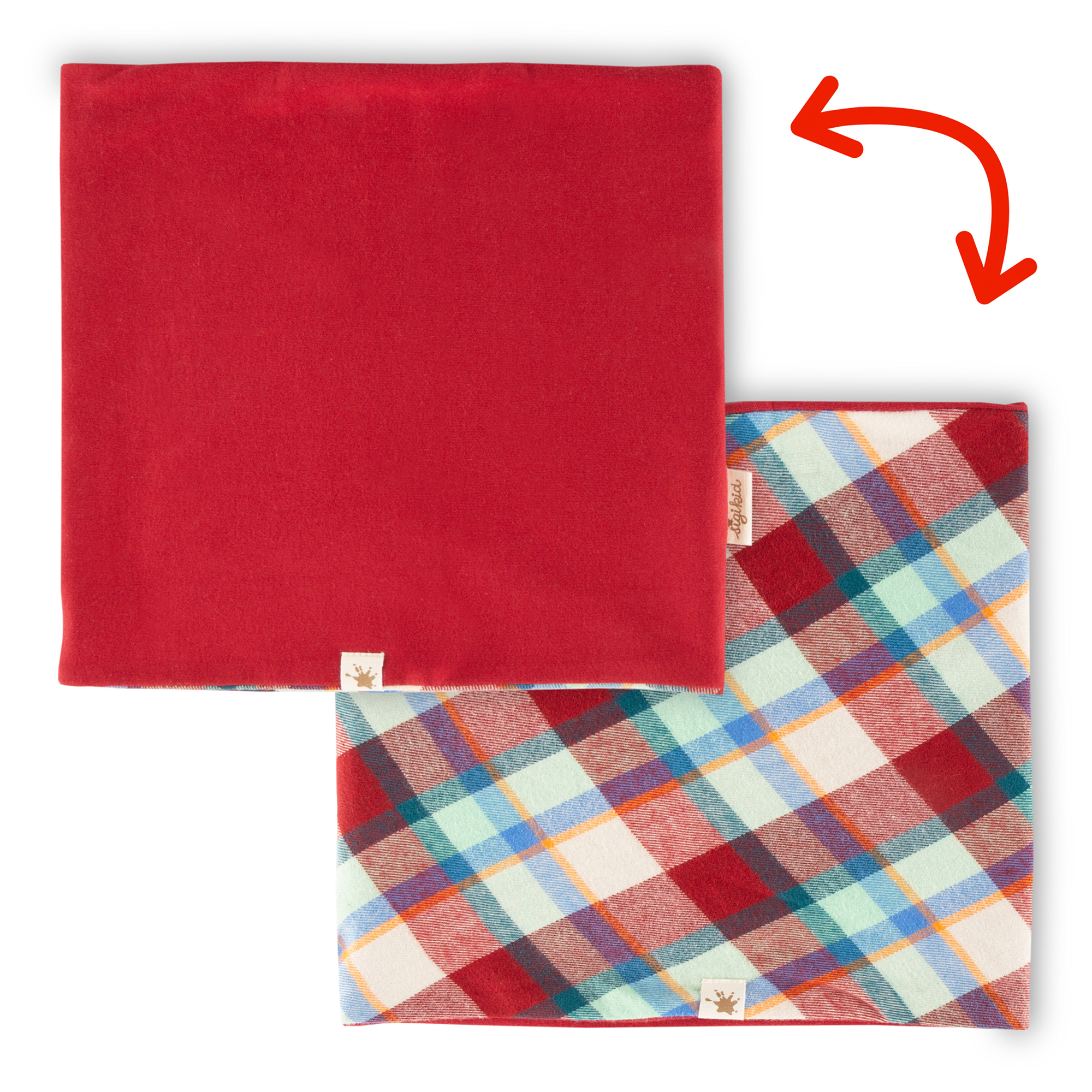 Kinder Wende Loopschal Dino, dunkelrot oder kariert Kinder Wende Loopschal Dino, dunkelrot oder kariert