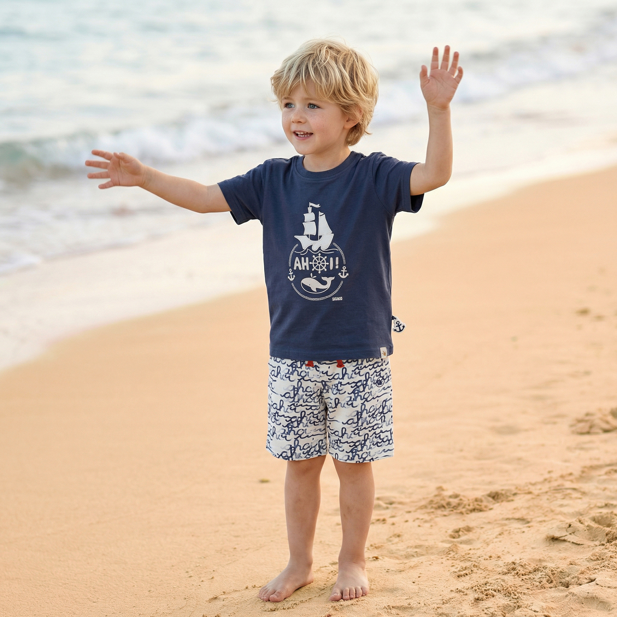 Blaues Kinder T-Shirt Segelschiff