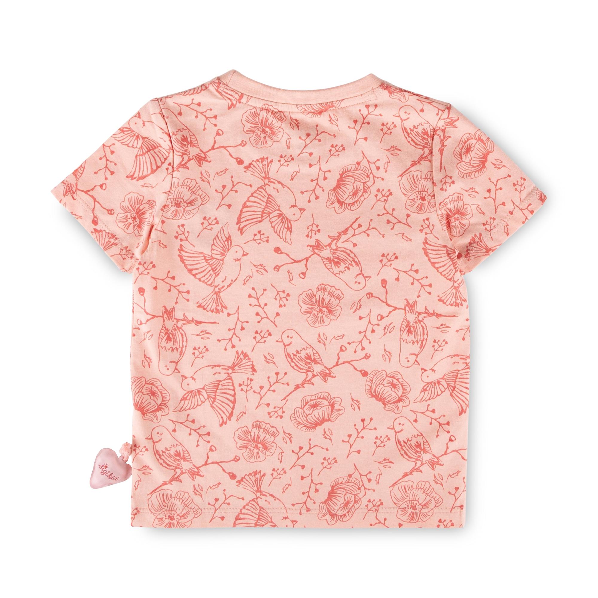 Kinder T-Shirt mit Vogelprint und Herzchen, rosa