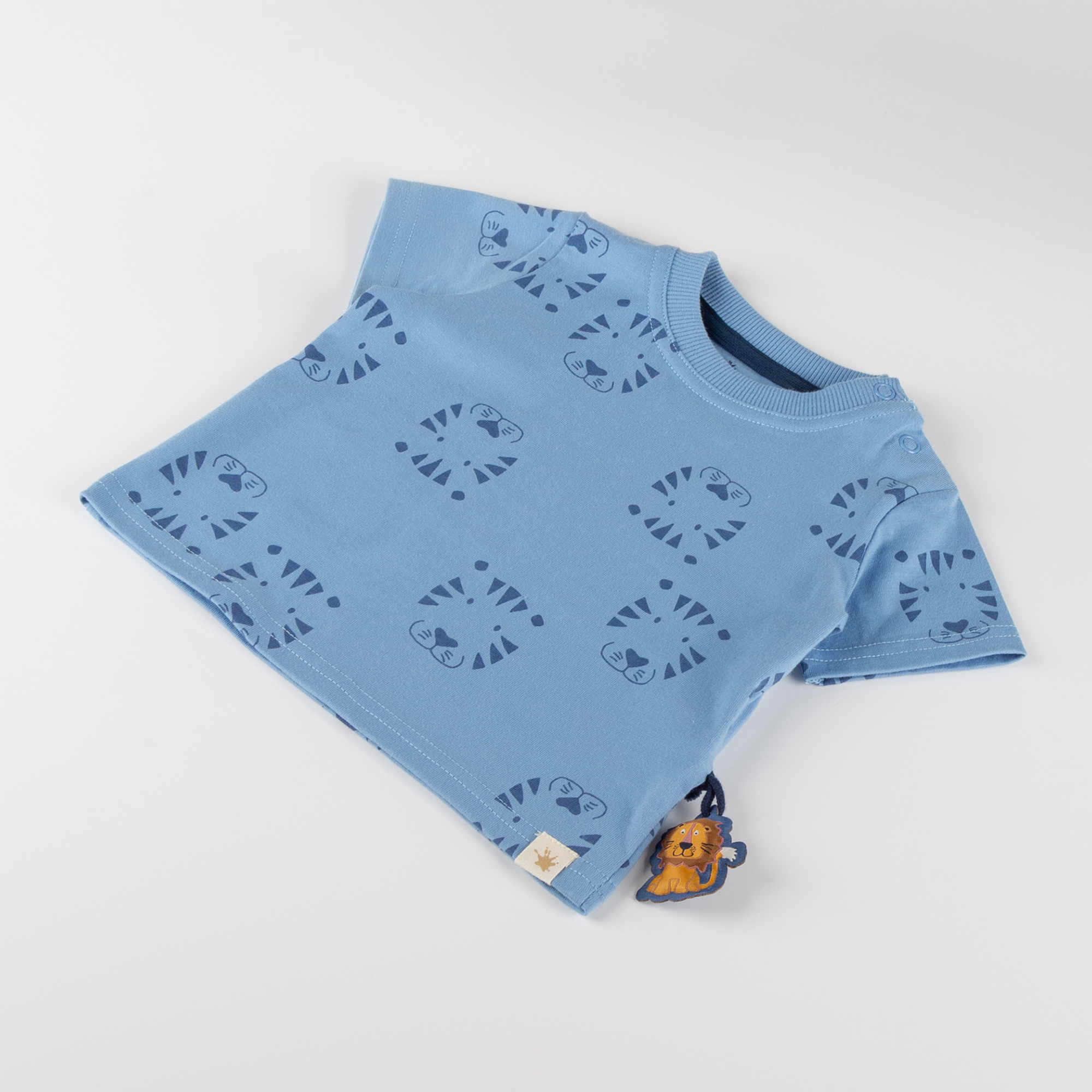 Baby T-Shirt Tiger & Löwe Print, blau
