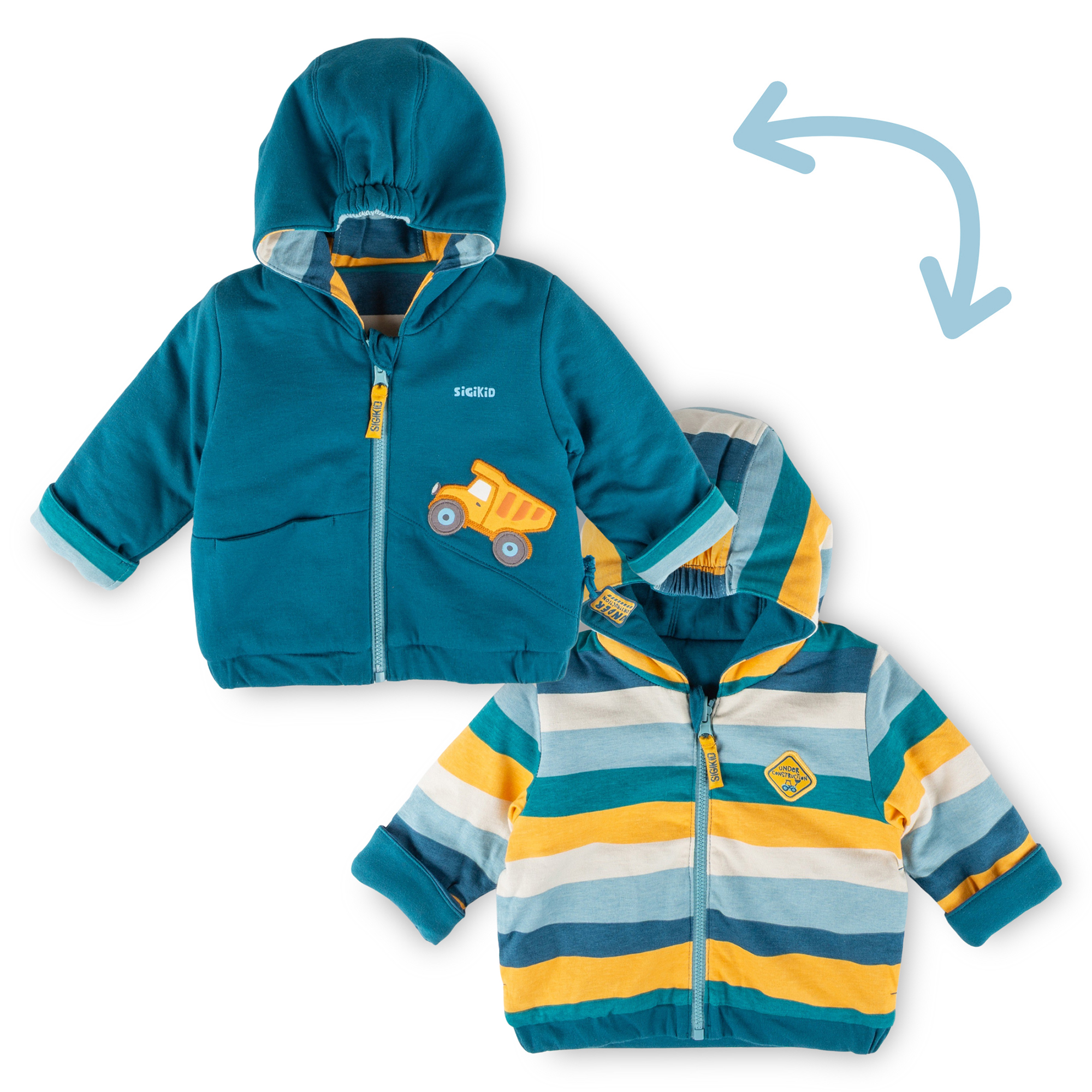 Baby Wendejacke Fahrzeuge, gestreift/uni grün