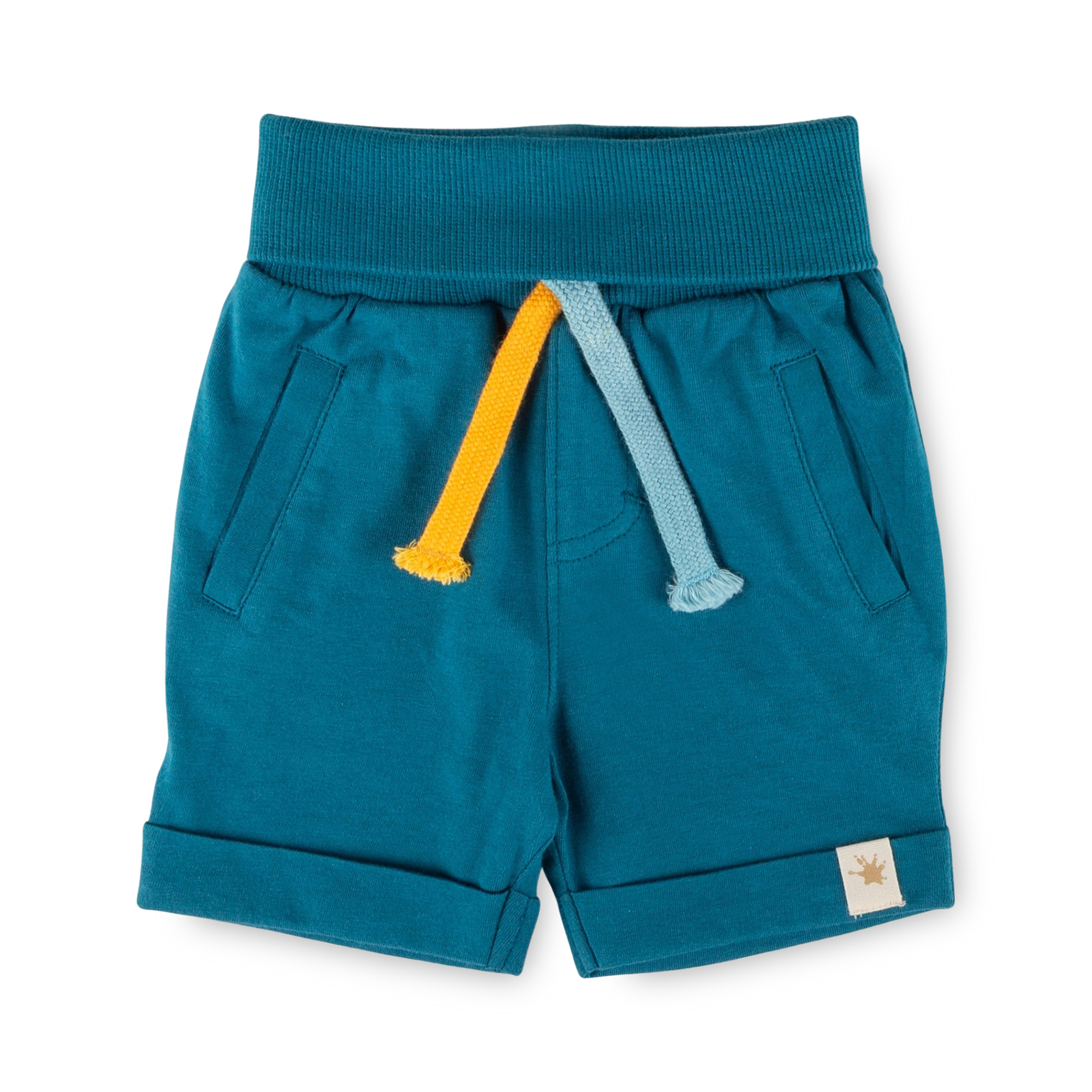 Baby Bermudas mit Aufschlag Fahrzeuge, blaugrün