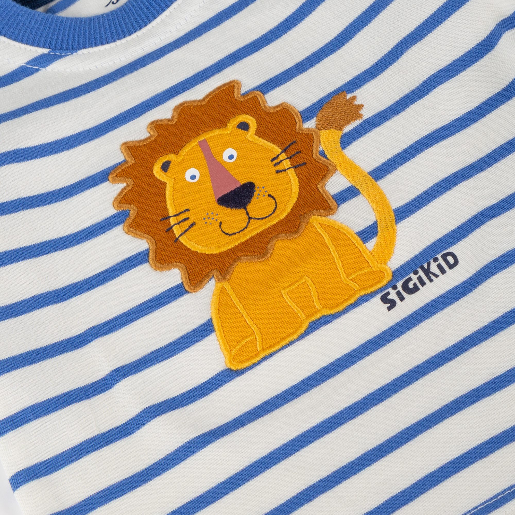Baby Ringel Langarmshirt Tiger & Löwe, blau/weiß