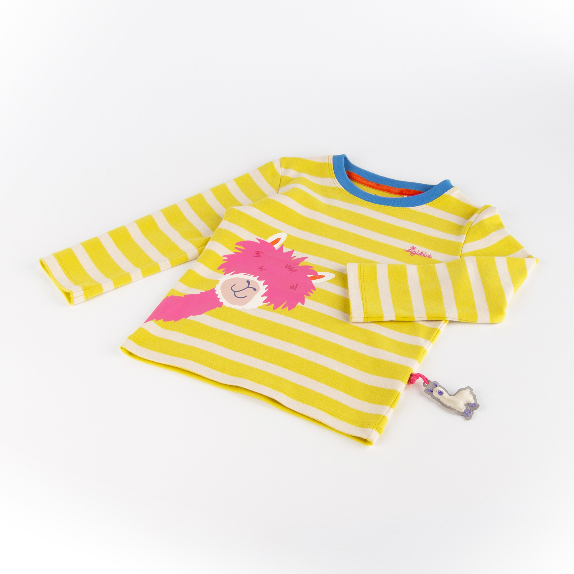 Kinder Langarmshirt Crazy Lama, gelb gestreift