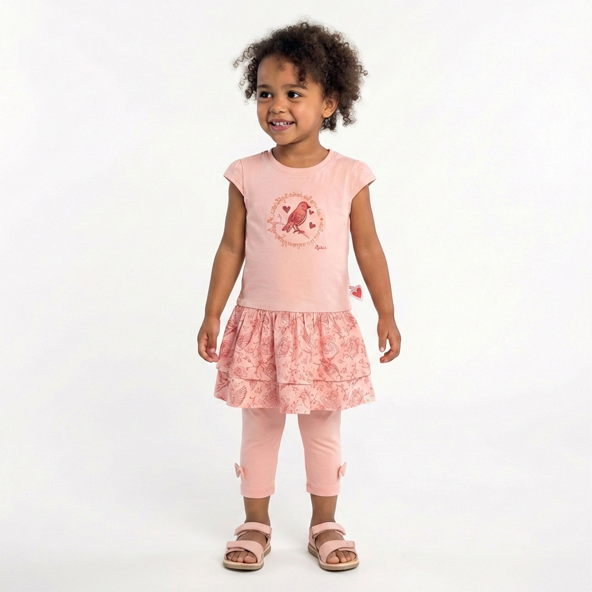 Kids' rib knit capri leggings Spring Birds, bow detail