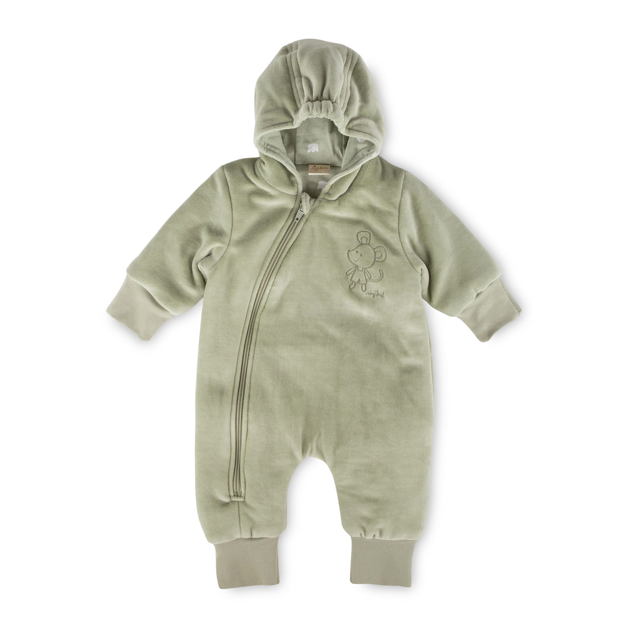 Newborn baby velour overall, foldable cuffs, wadded, green