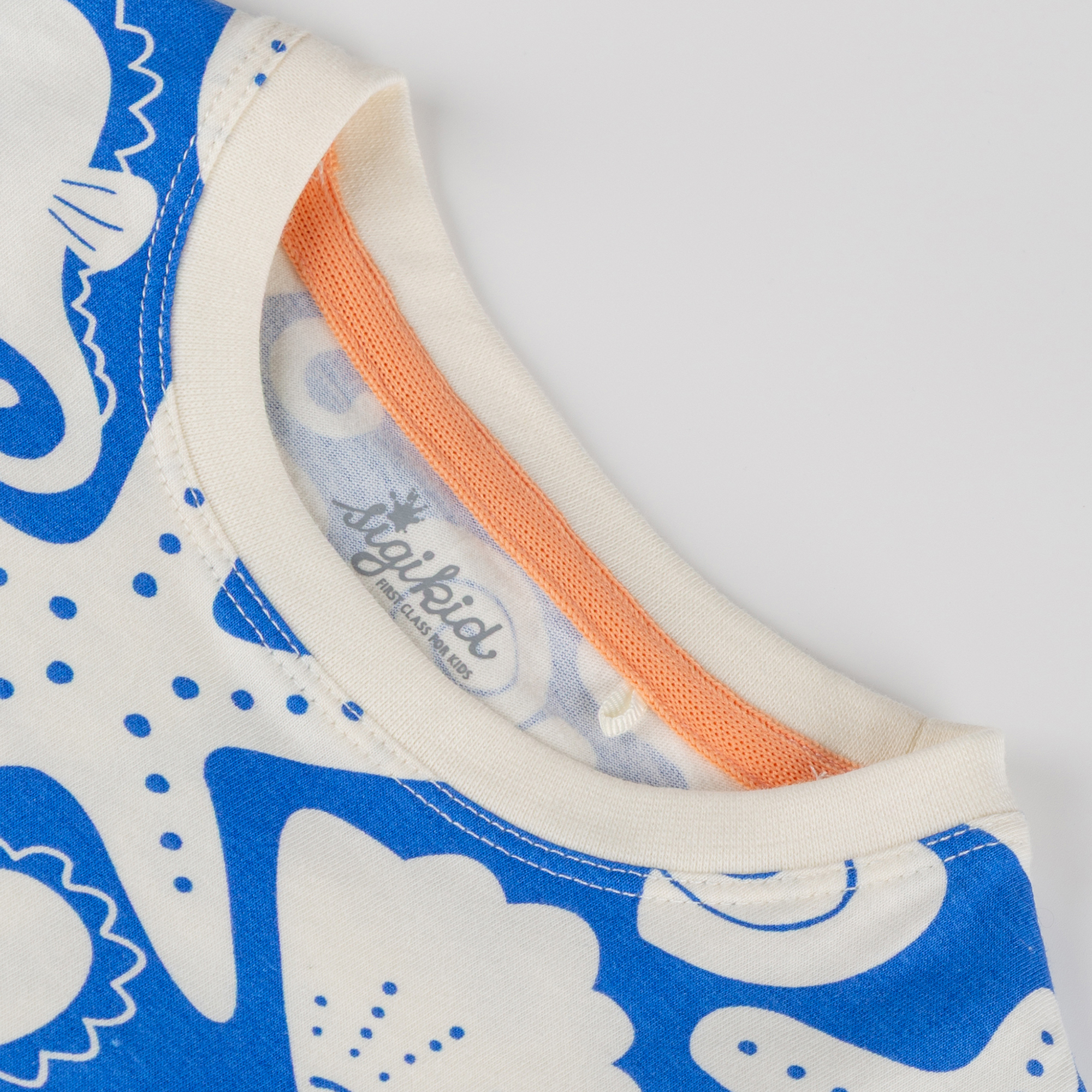 Kinder T-Shirt Strand Print, blau mit weiß