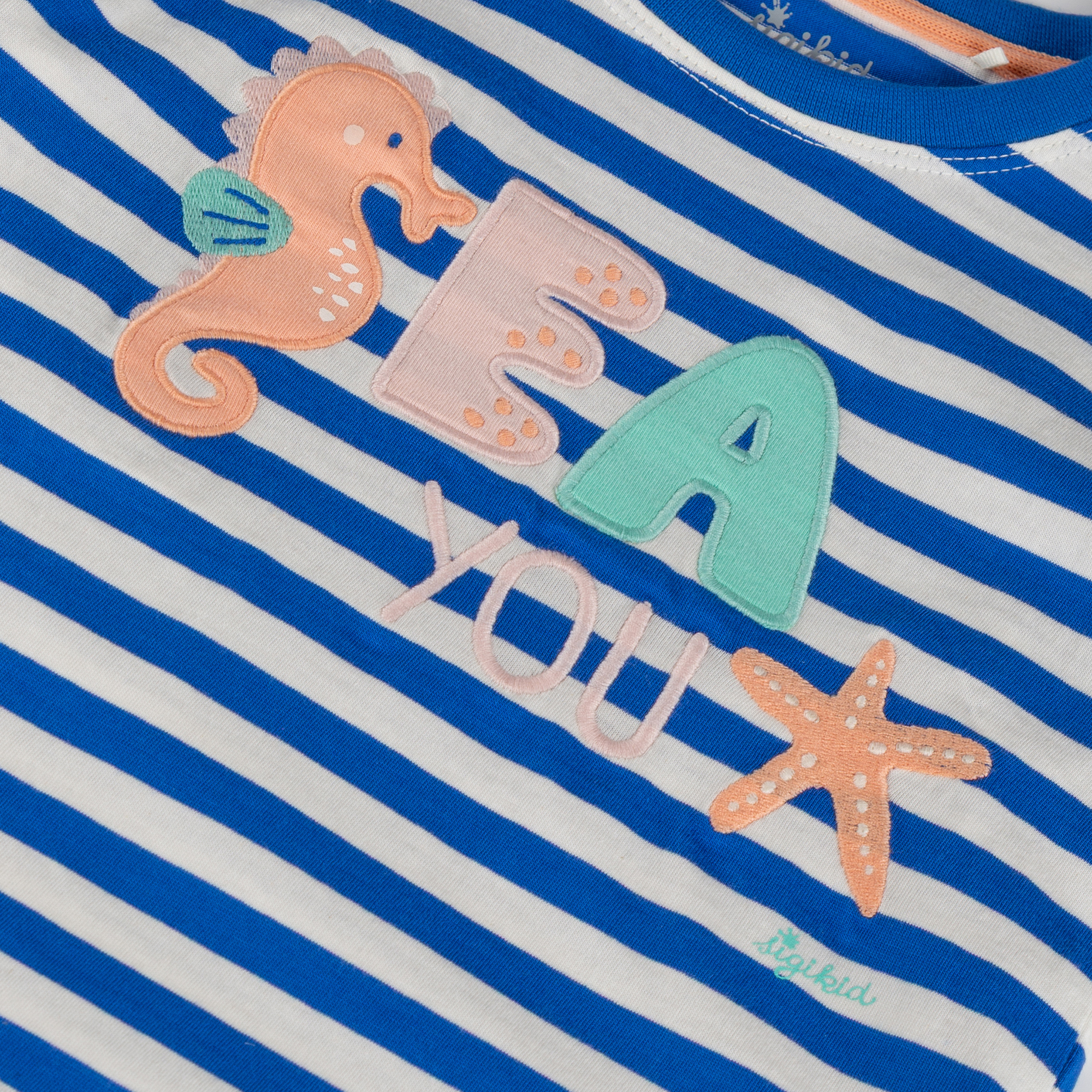 Kinder Ringel T-Shirt Seepferdchen, blau-weiß