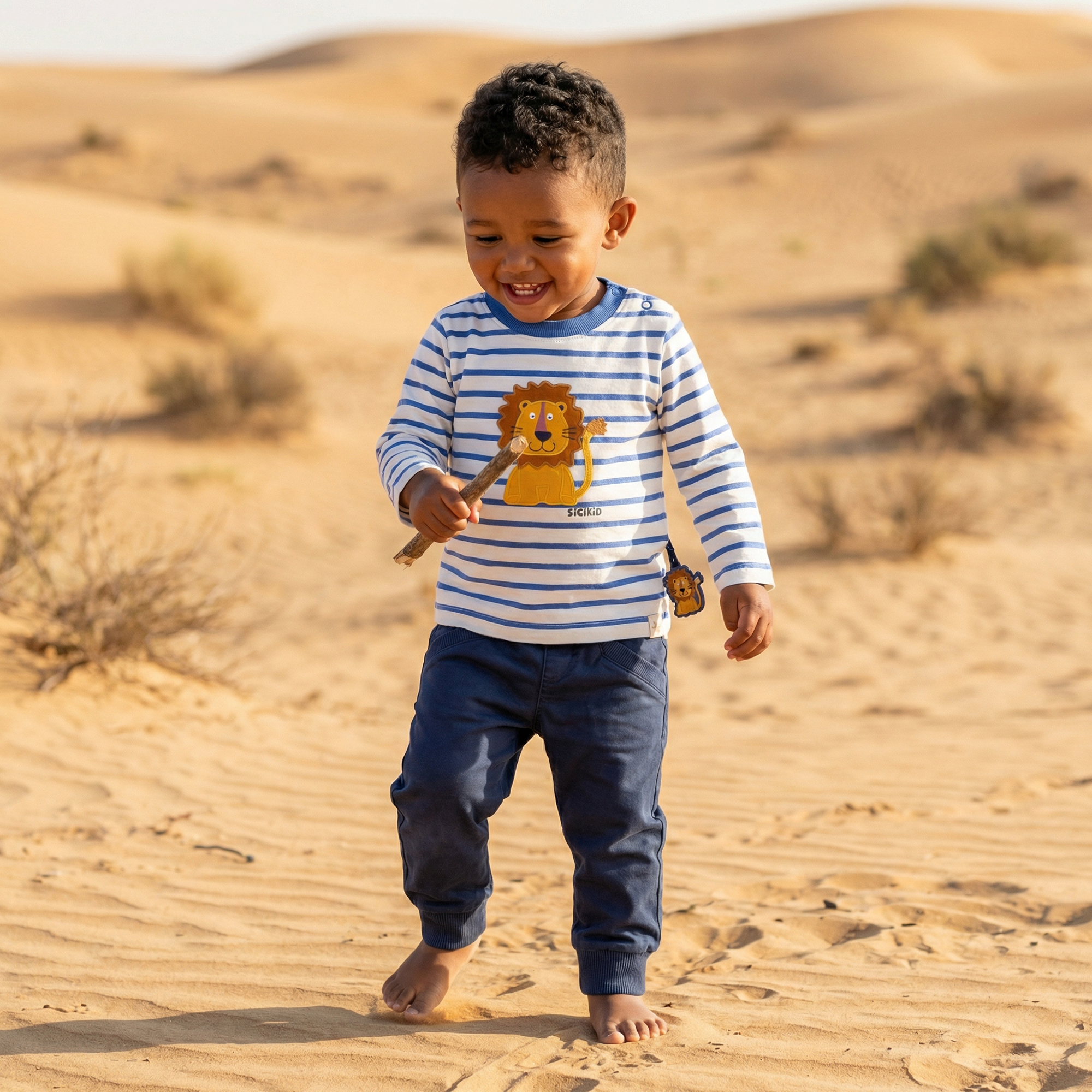 Baby Ringel Langarmshirt Tiger & Löwe, blau/weiß