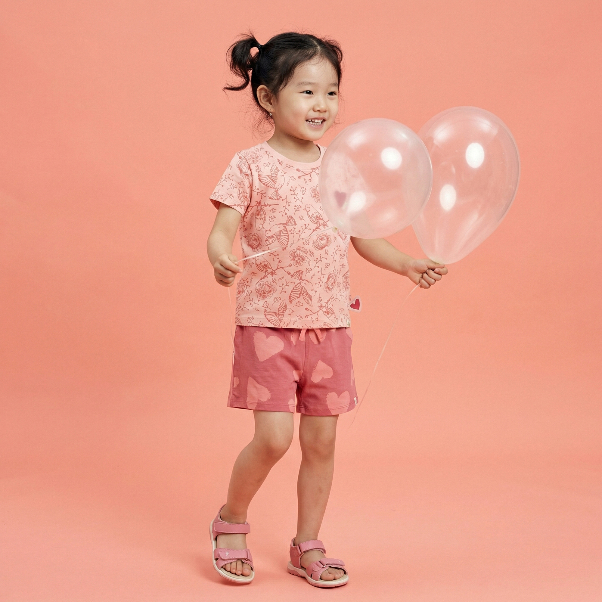 Children's flared jersey shorts hearts, Spring Birds