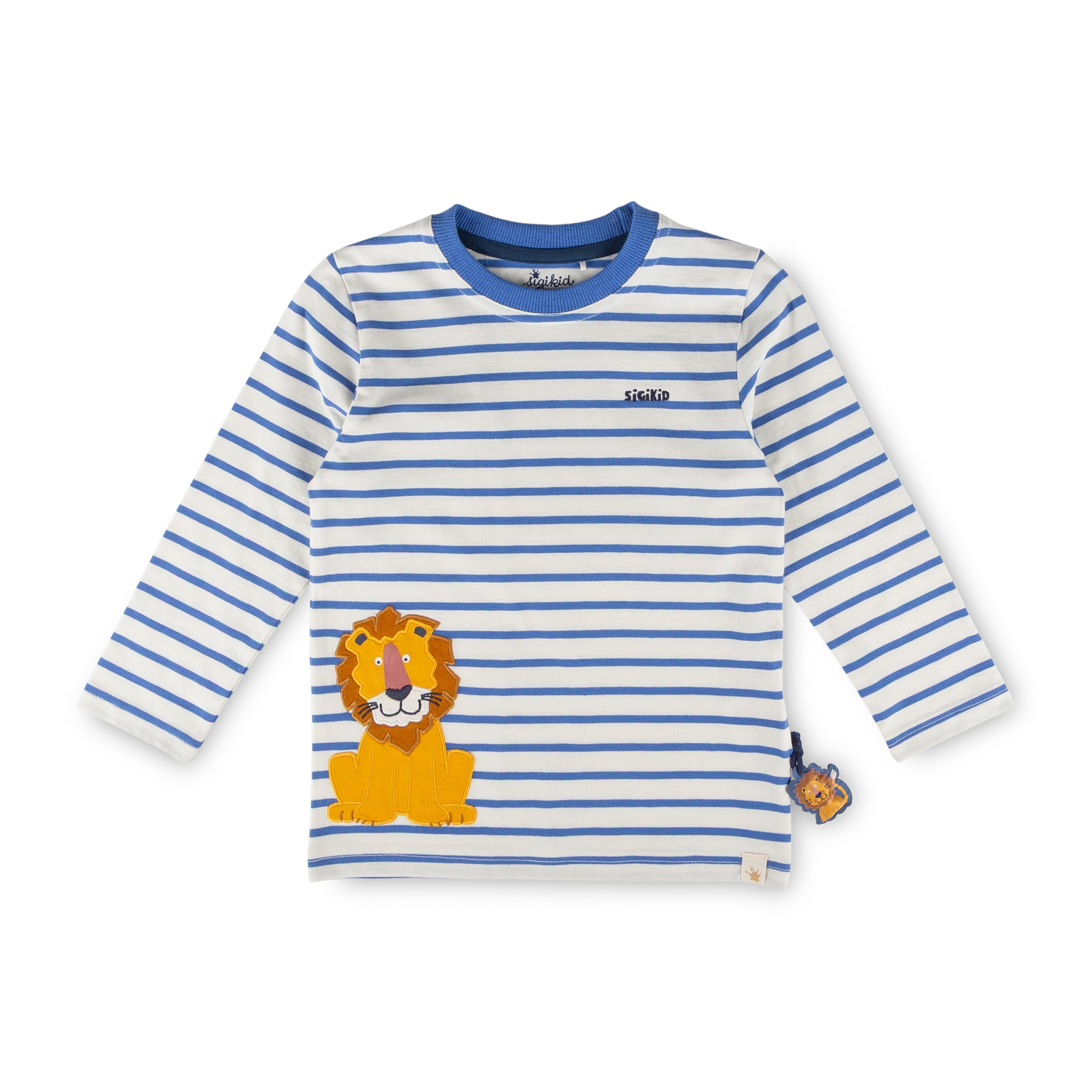 Kinder Ringel Langarmshirt Tiger & Löwe blau/weiß