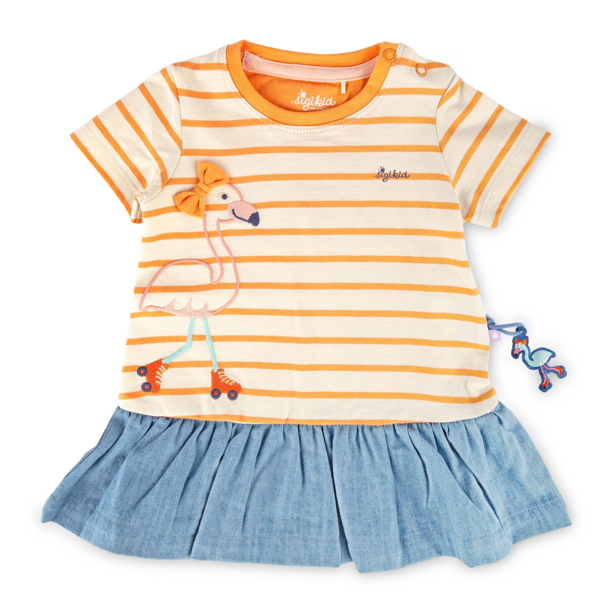 Baby Ringelkleid Flamingo, orange-weiß