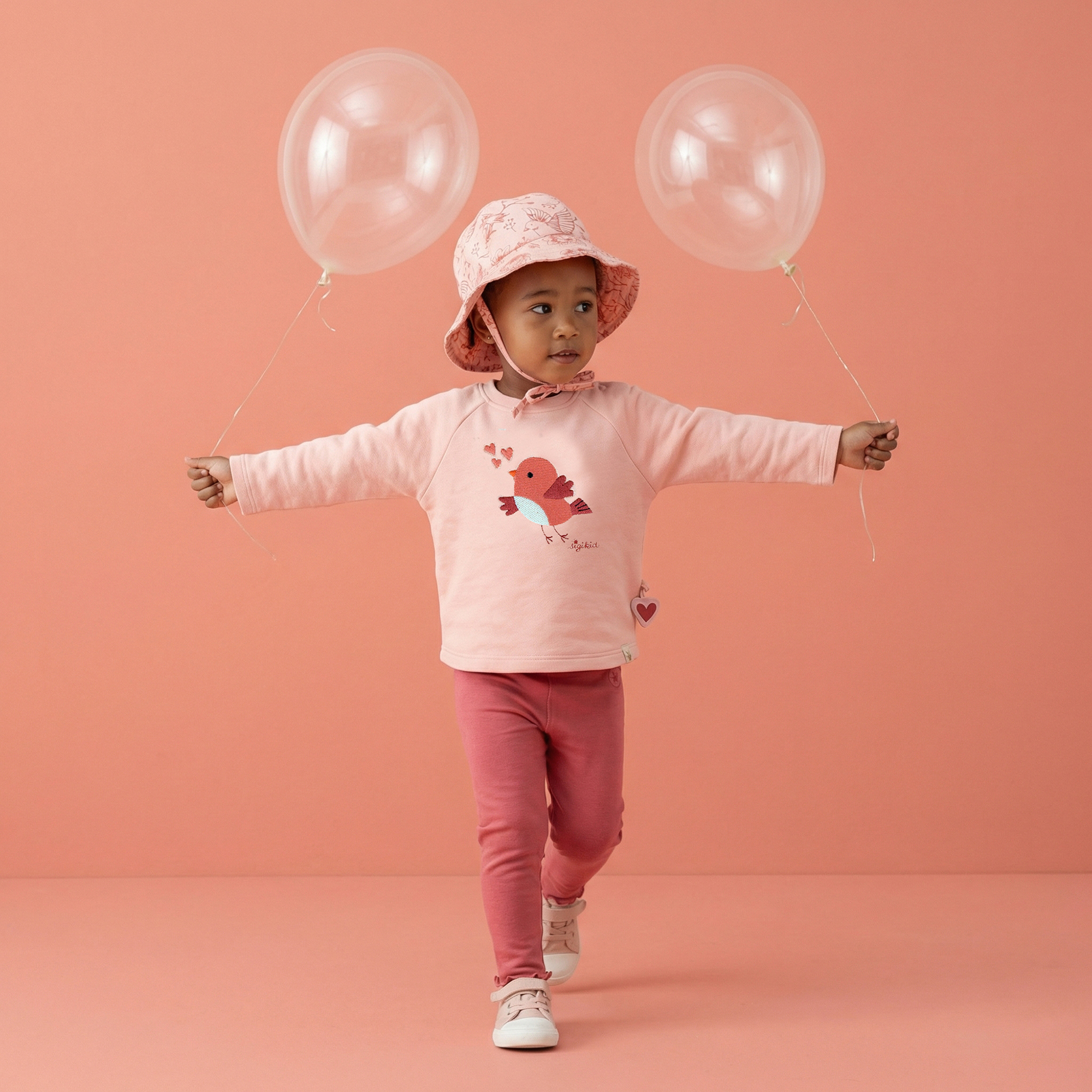 Dark pink baby rib knit leggings Spring Birds