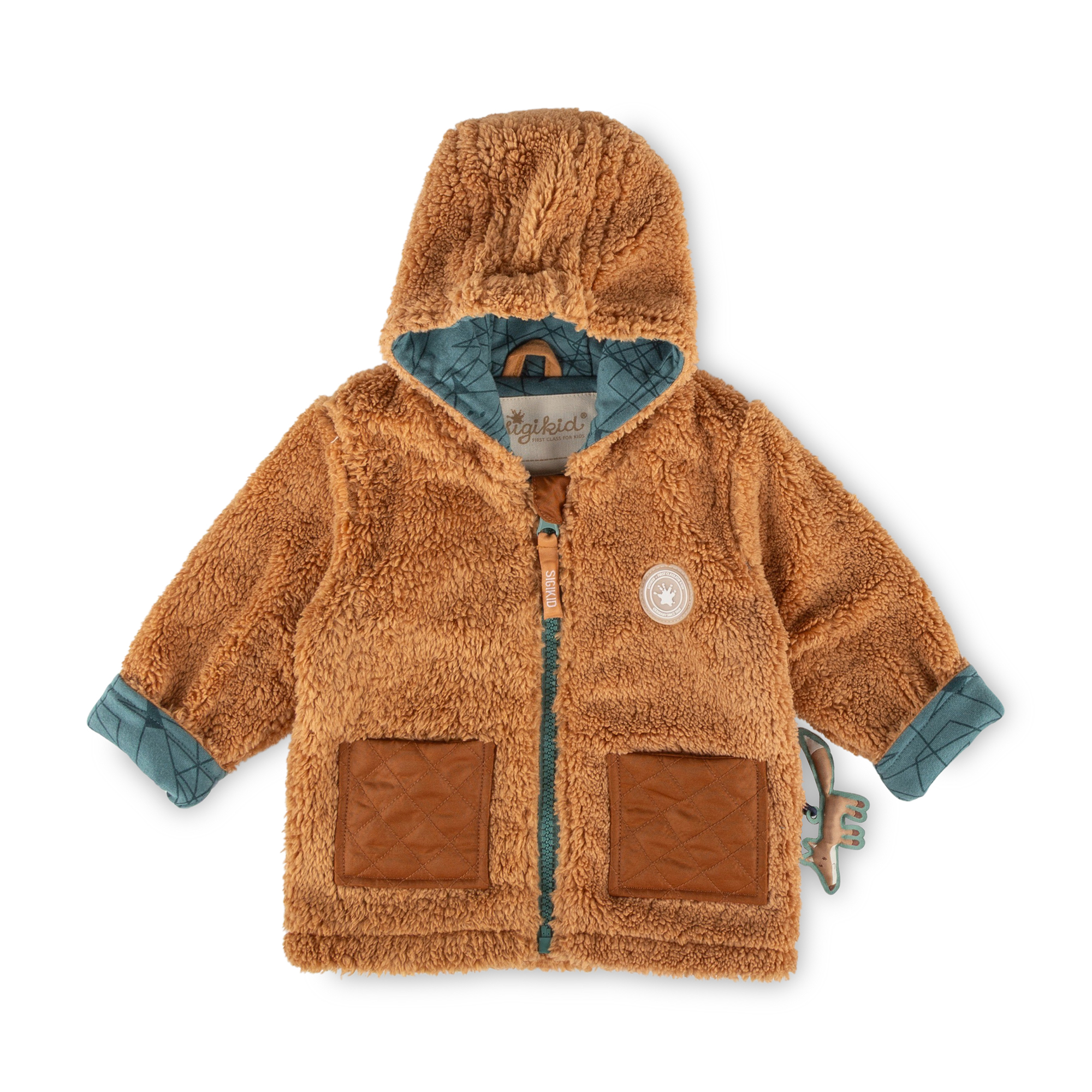 Hooded baby teddy fleece jacket, lined, Wild Fox