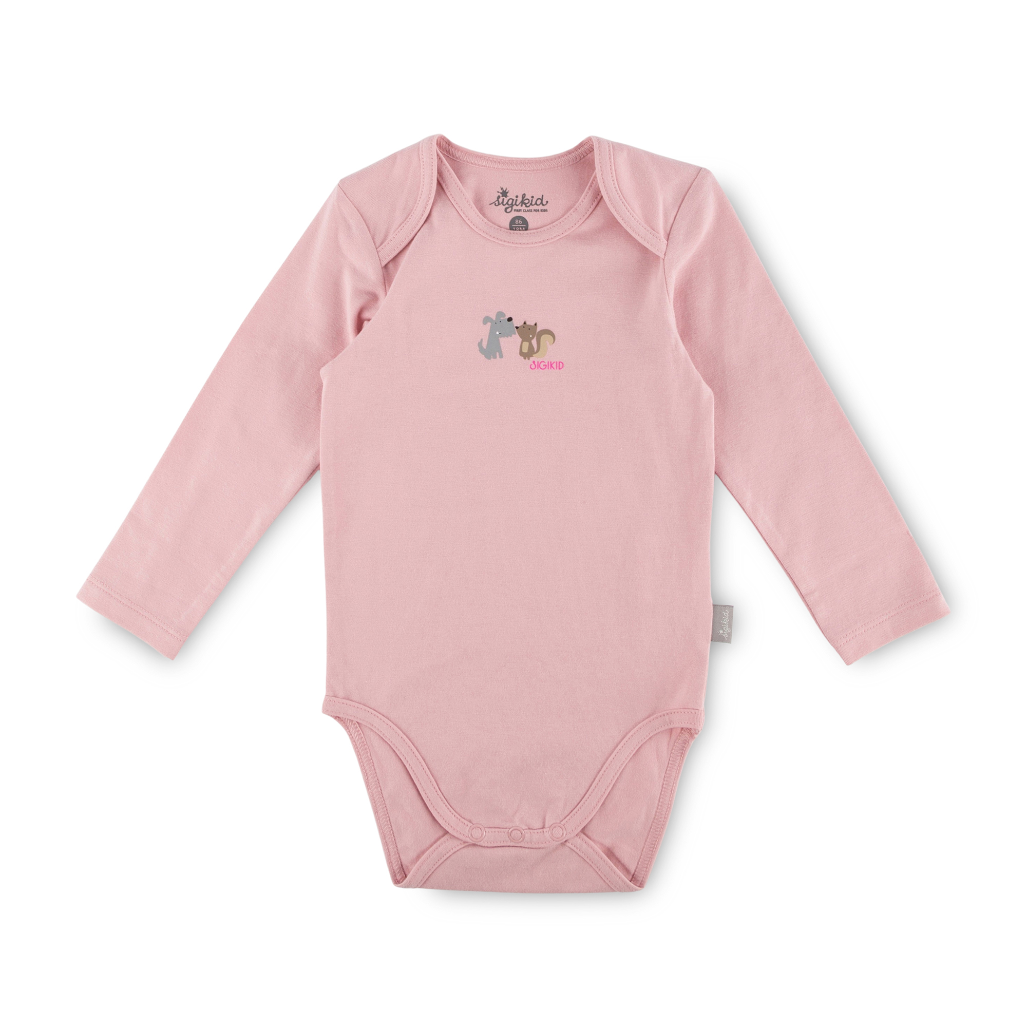 Langarm Baby Body Hund und Eichhörnchen, rosa