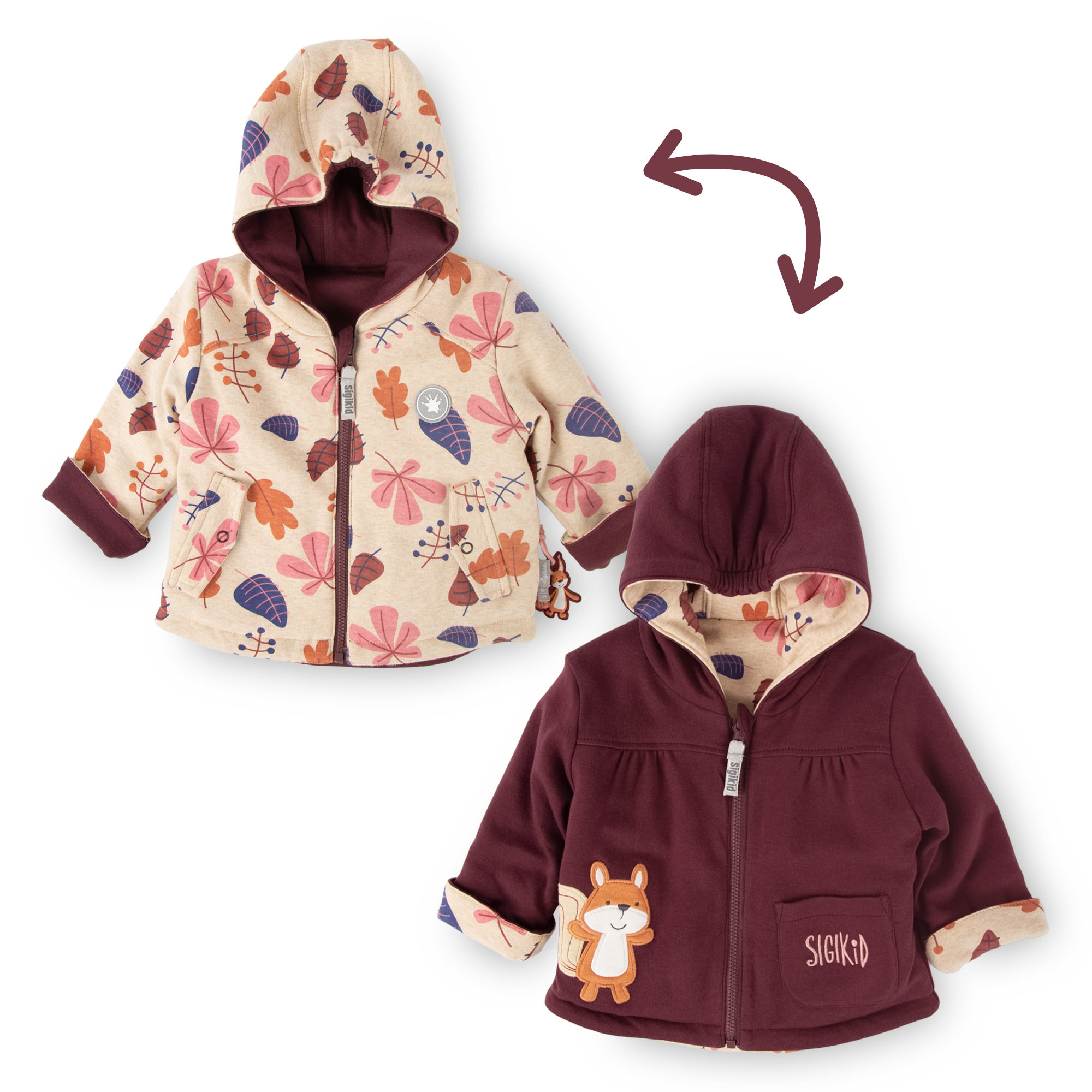 Baby Wendejacke dunkelrot/bunter Herbstprint Baby Wendejacke dunkelrot/bunter Herbstprint